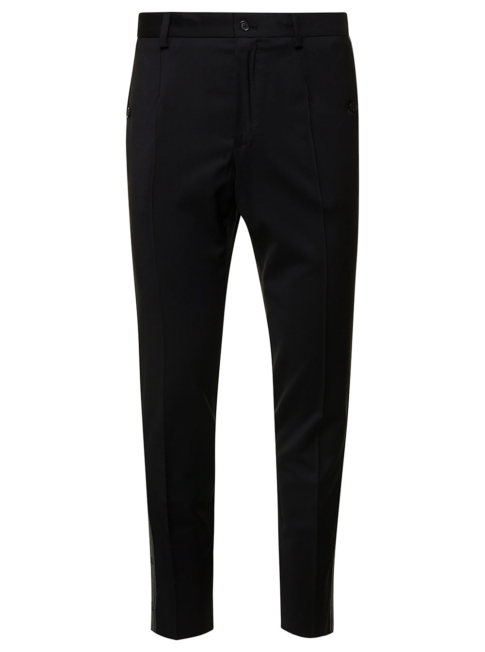 Shop Dolce & Gabbana Black Slim Pants With Contrasting Logo Band In Stretch Wool Man