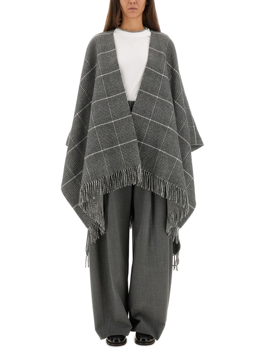 Brunello Cucinelli Women Wool Poncho With Bangs In Gray