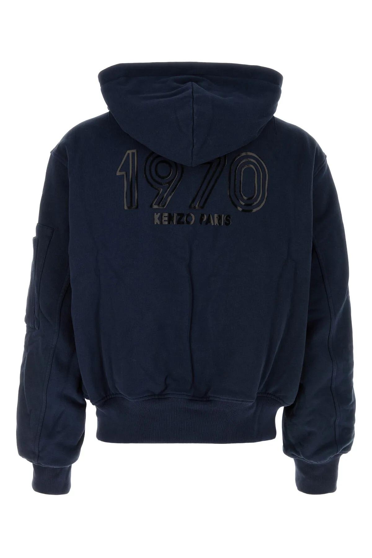 KENZO NAVY BLUE STRETCH COTTON REVERSIBLE BOMBER JACKET