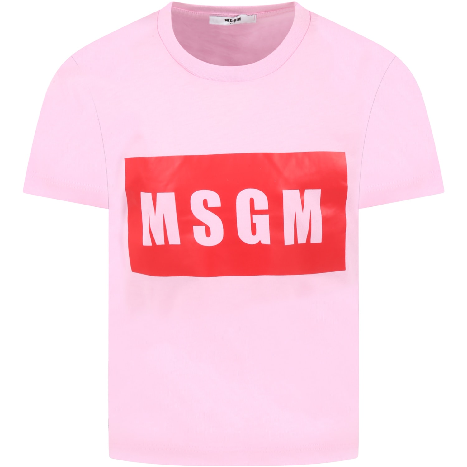 MSGM Pink T-shirt For Girl With Red Logo