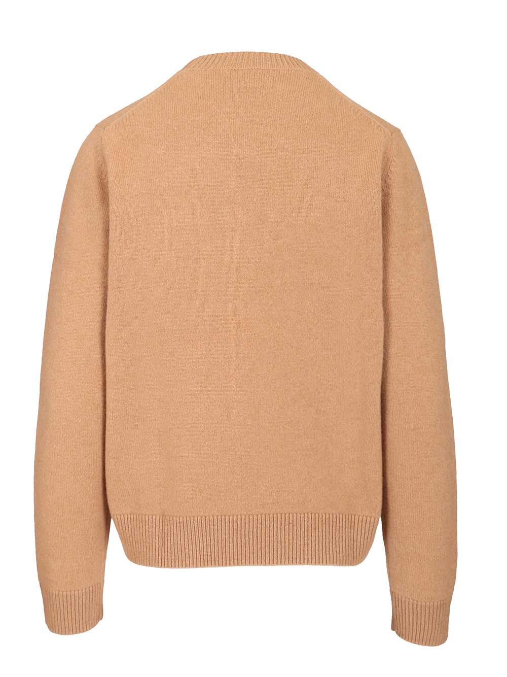 Maison Kitsuné Baby Fox Lambswool Regular Jumper Knitwear Beige In Brown