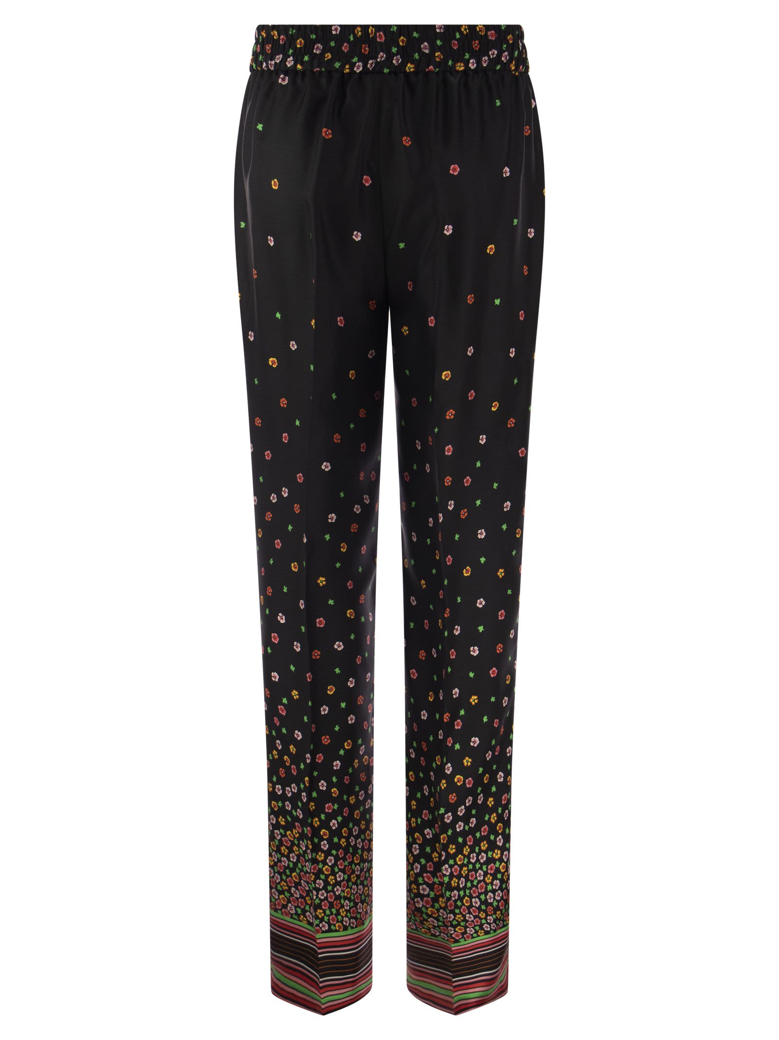Shop Red Valentino Floral Print Silk Trousers  In Black