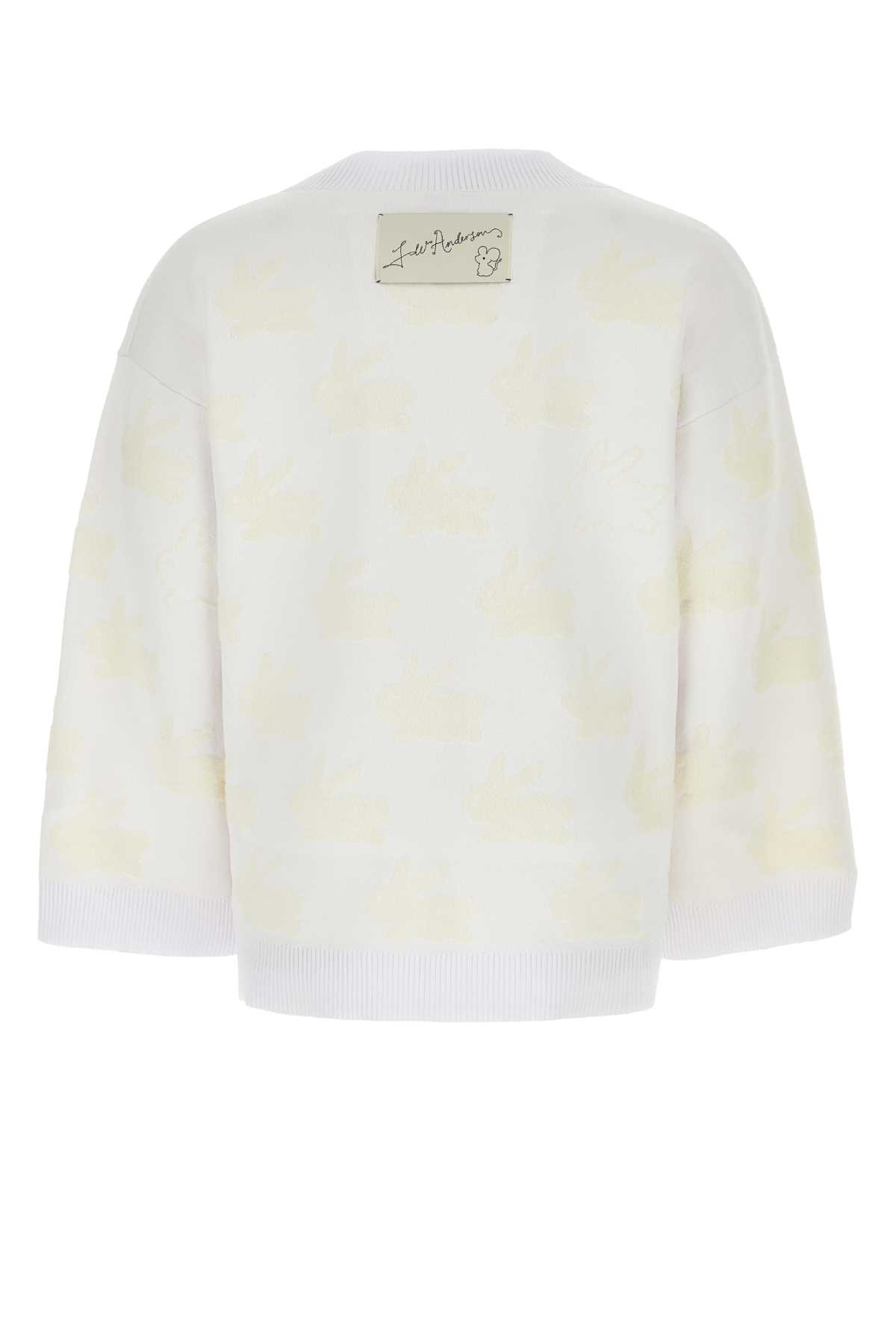 Jw Anderson Embroidered Stretch Polyester Blend Sweater In Whiteivory