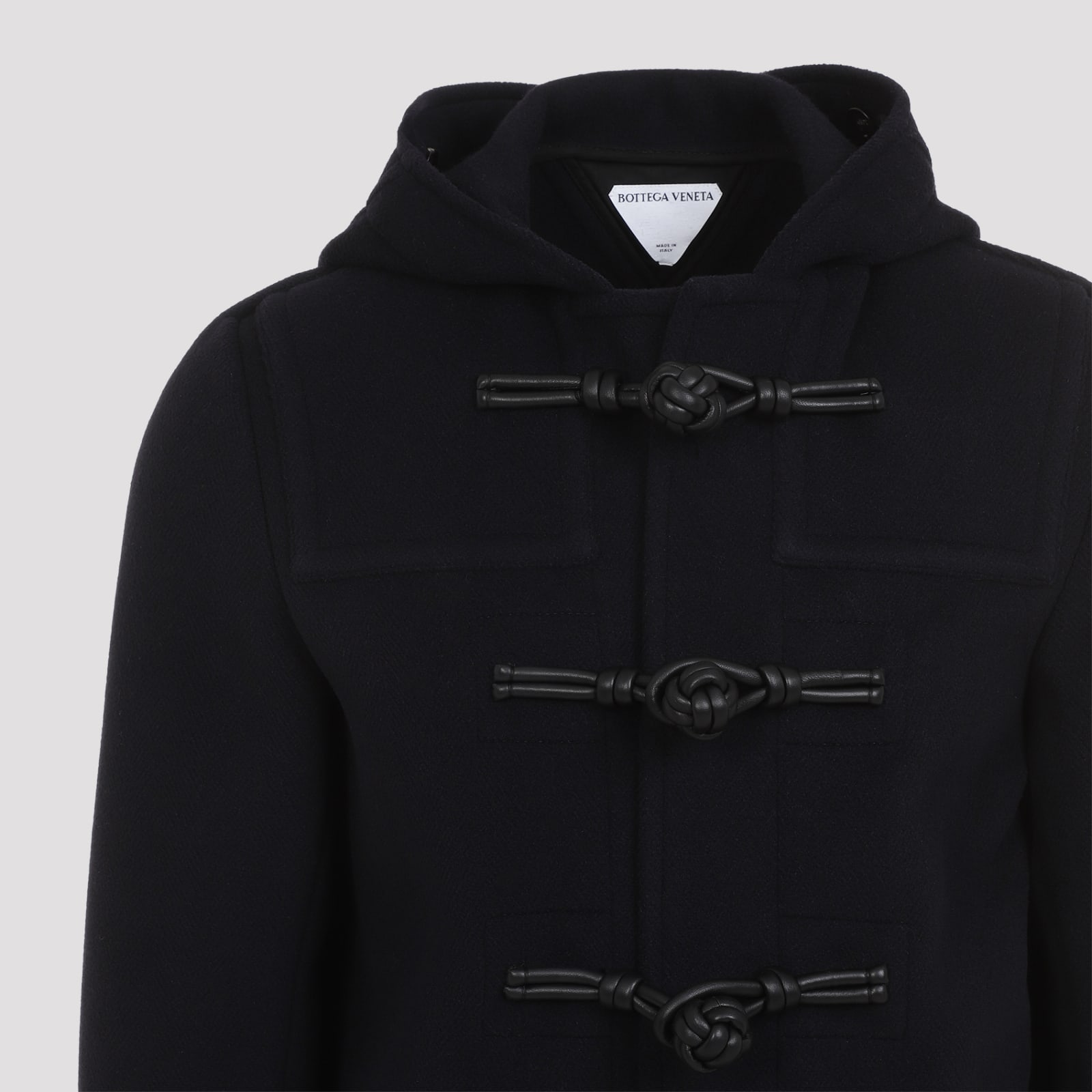 Shop Bottega Veneta Duffle Coat In Wool In Navy