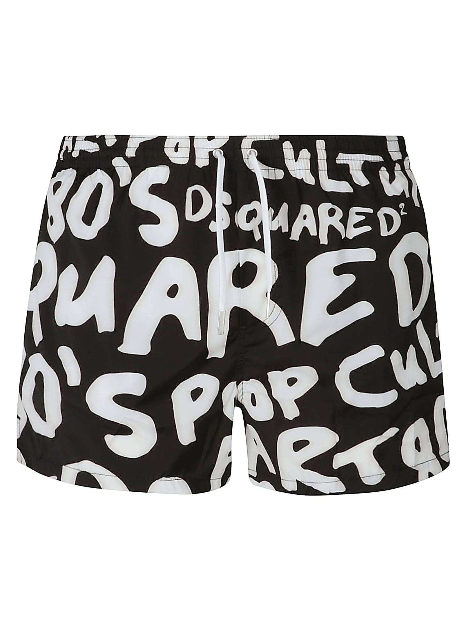 Shop Dsquared2 Logo Printed Swim Shorts In Black/white