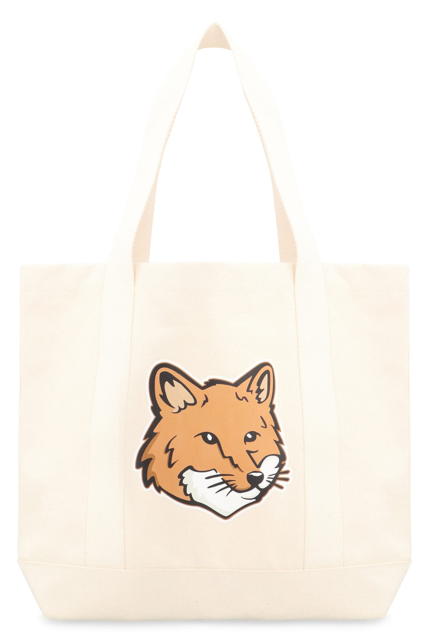 Shop Maison Kitsuné Fox Head Canvas Tote Bag In Ecru