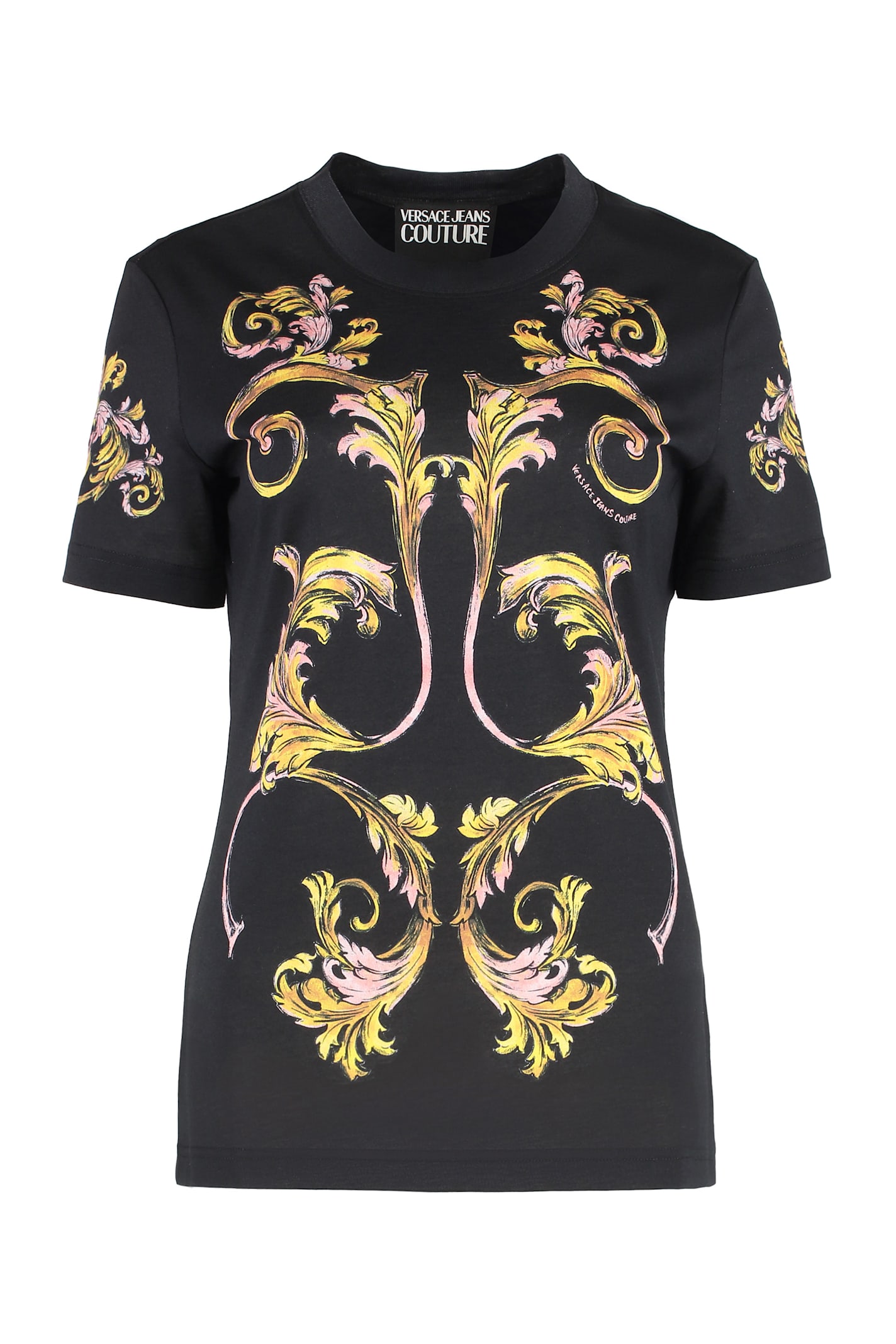 Versace Jeans Couture Graphic Print Crew-neck Cotton T-shirt In Black