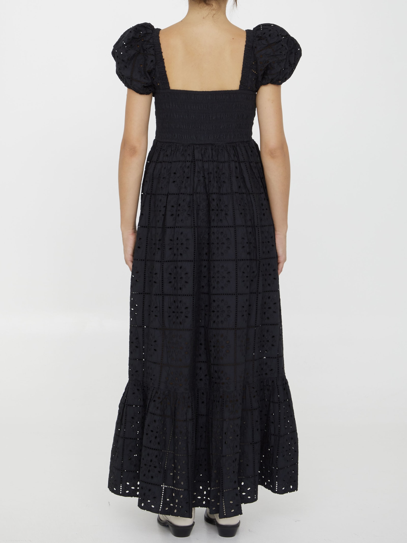 Shop Ganni Broderie Anglaise Maxi Dress In Black