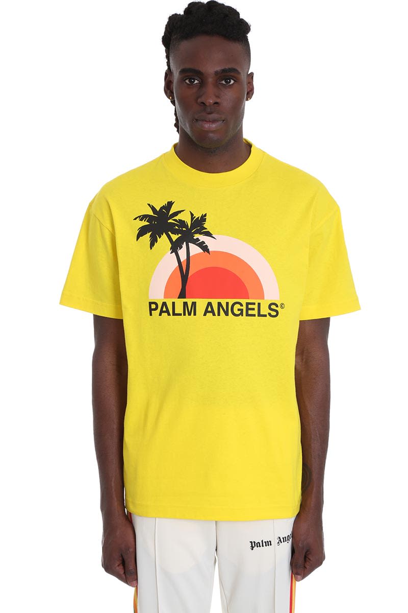 PALM ANGELS T-SHIRT IN YELLOW COTTON,11213585