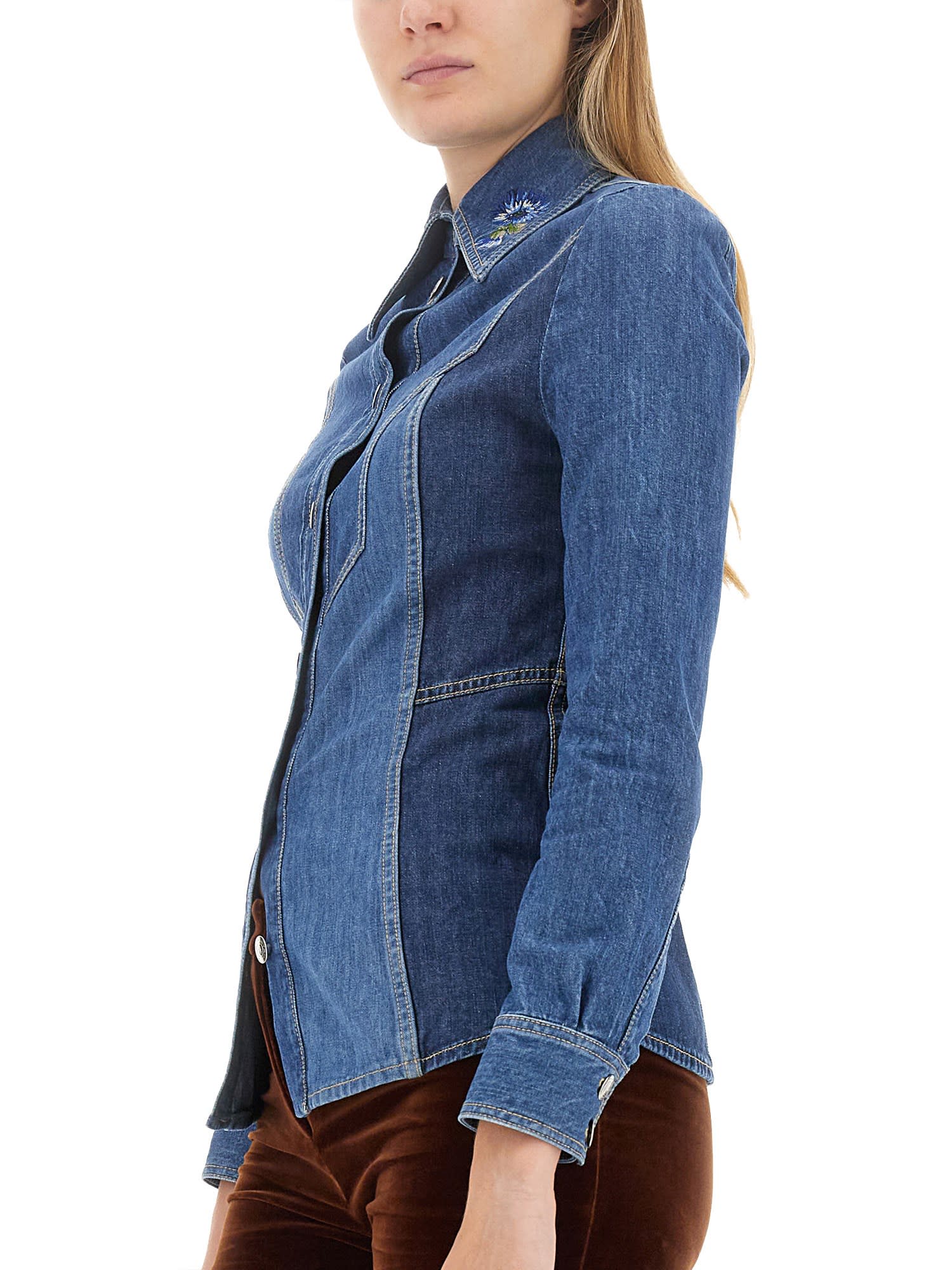 Etro Denim Design Slim Fit Shirt In Blue
