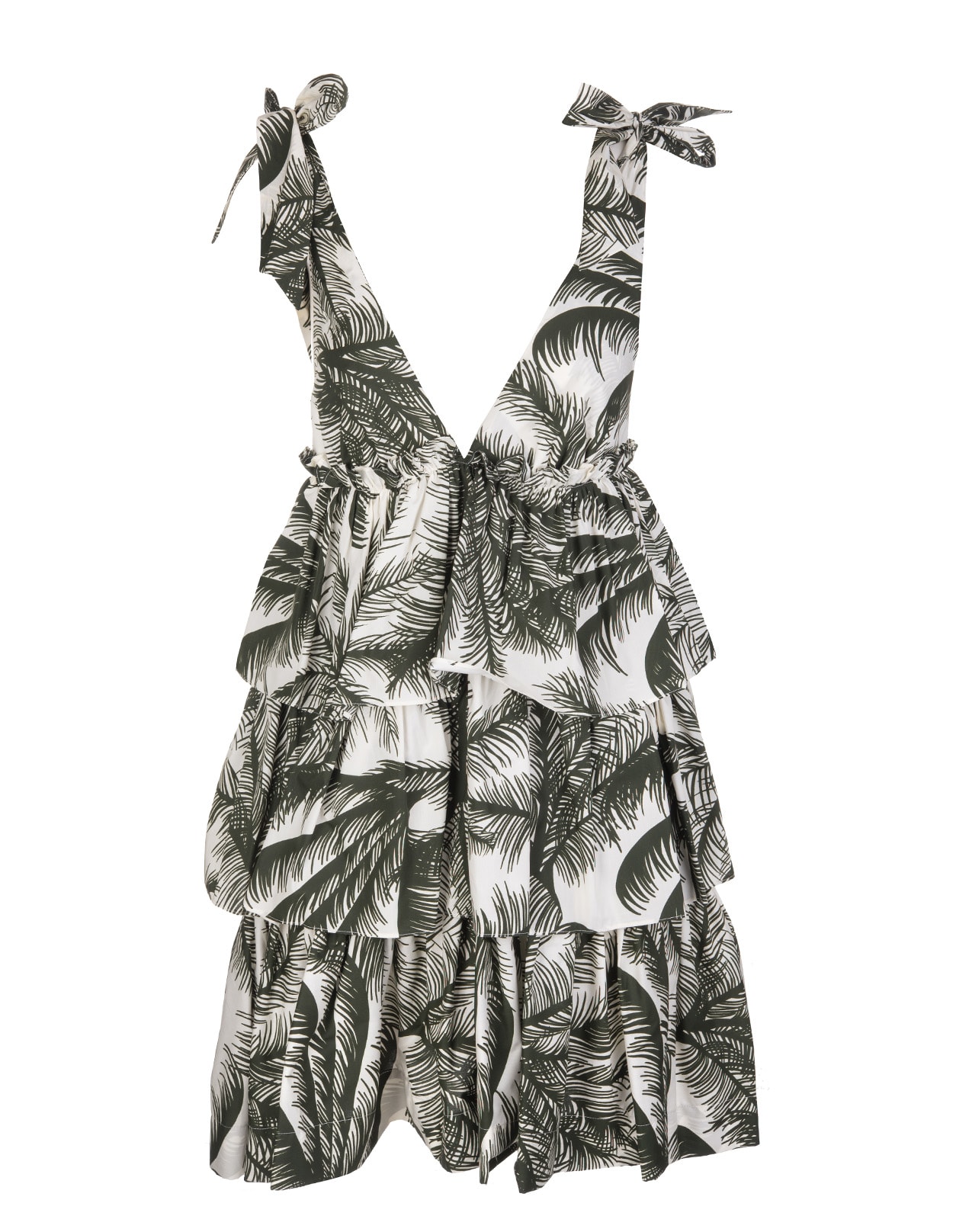 Parosh White Palm-print Tiered Dress