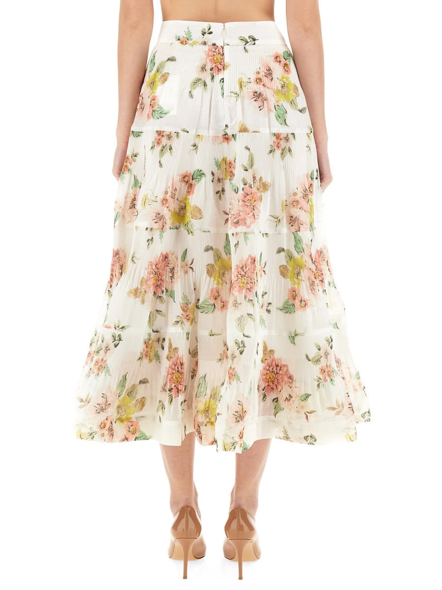 Shop Zimmermann Skirt With Floral Pattern In Pink