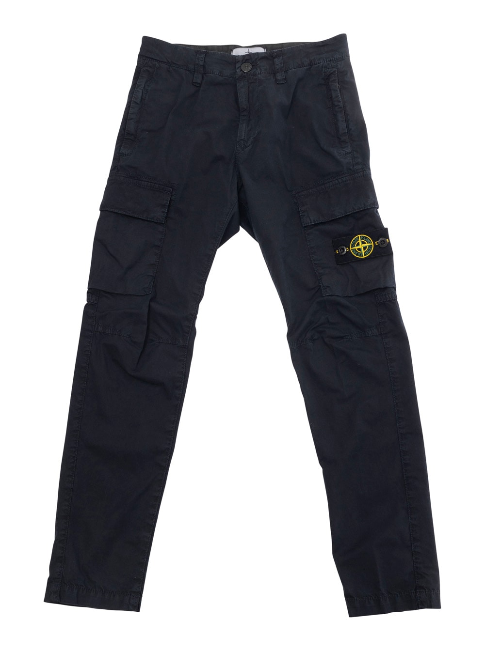 Stone Island Blue Pants With Elastic Waist And Logo Patch On The Pocket In Cotton Stretch Boy In Blu