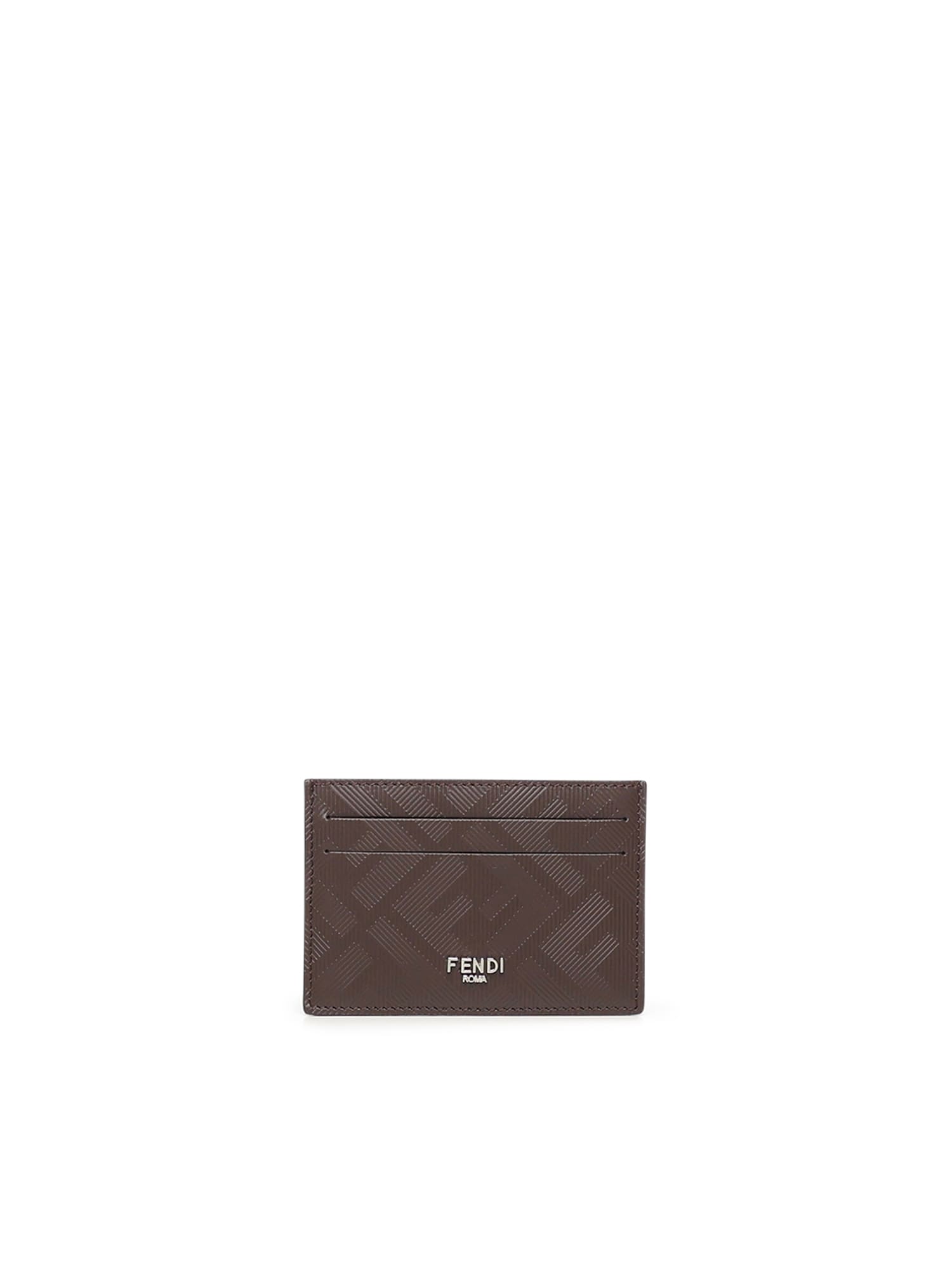 Fendi Shadow Slim Card Holder In Brown