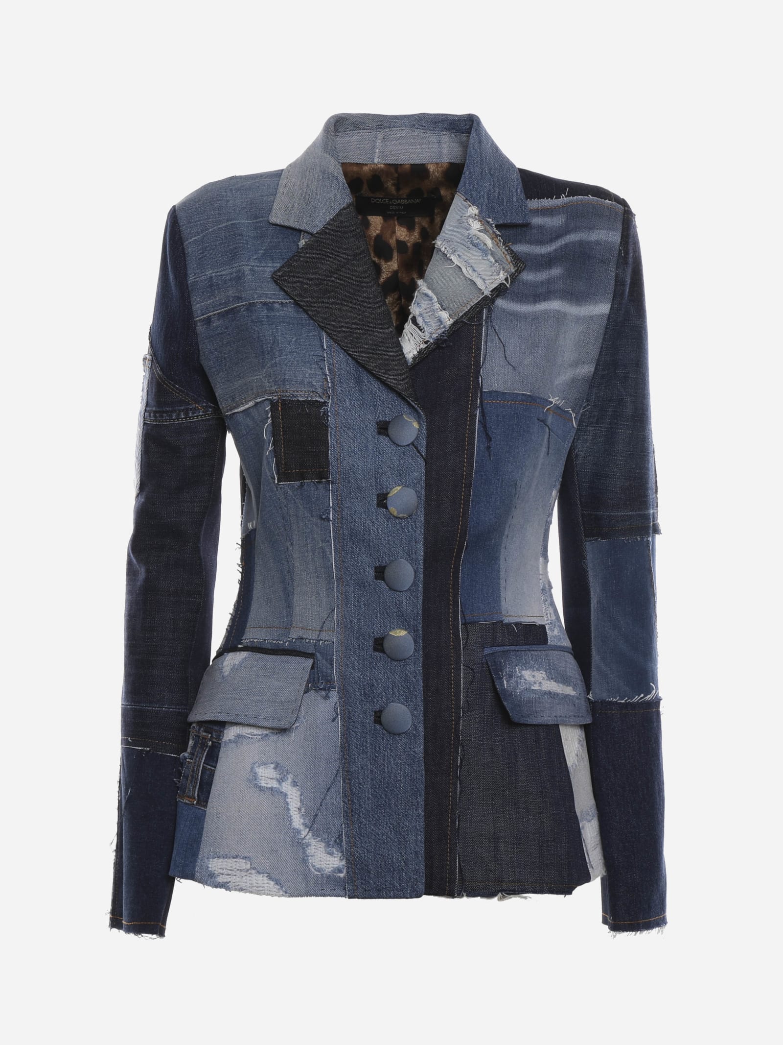 DOLCE & GABBANA DOLCE SINGLE-BREASTED JACKET IN PATCHWORK DENIM,F26BRD GDY73S9000