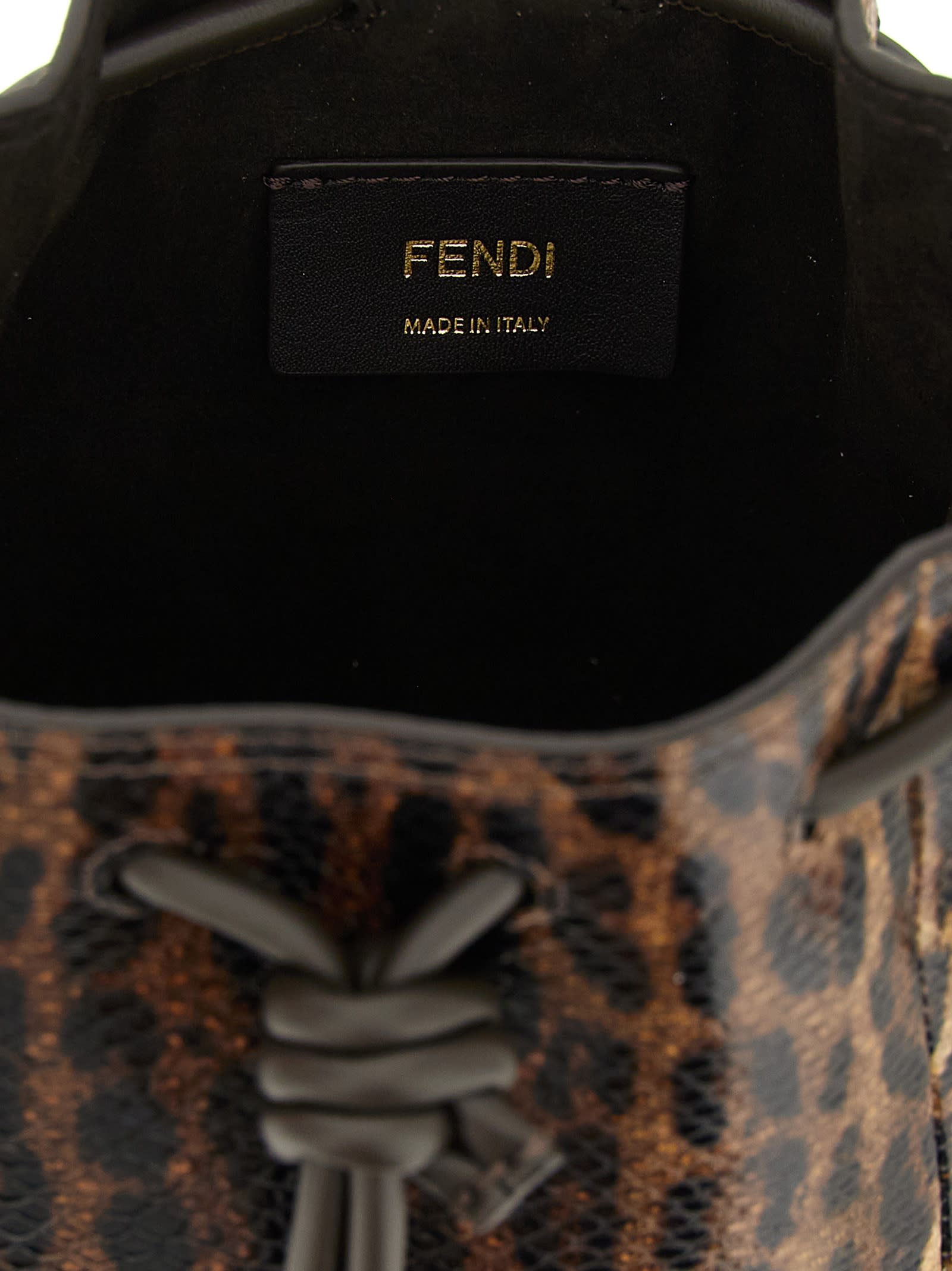 Fendi Mini Bucket Bag Animal Print In Brown