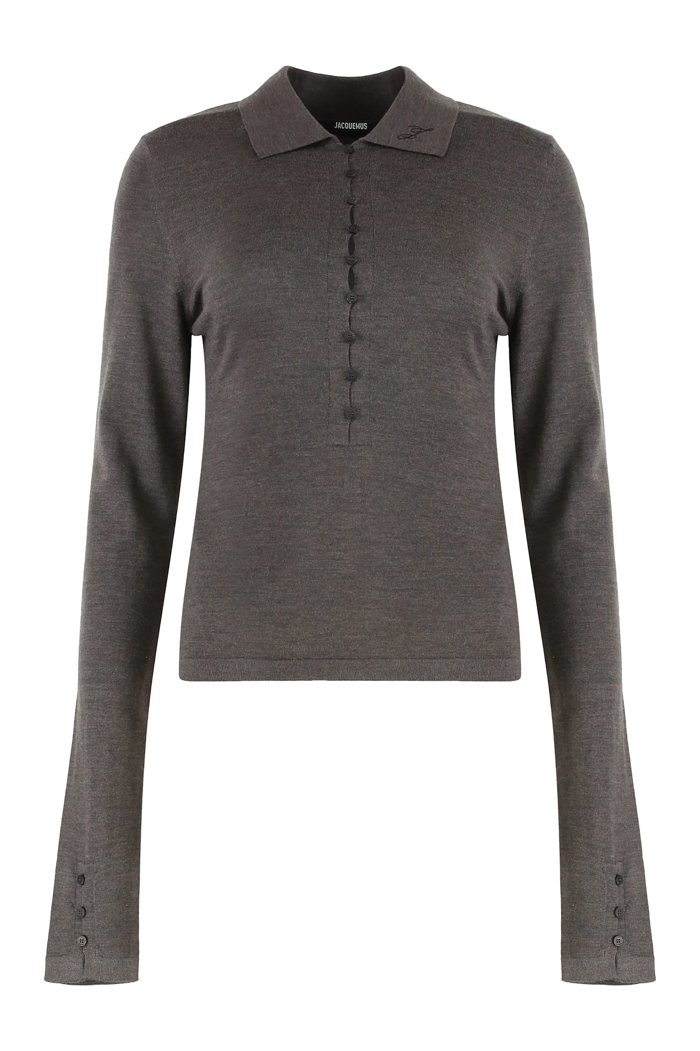 Jacquemus Long-sleeved Merino Wool Polo Shirt Knitwear Brown