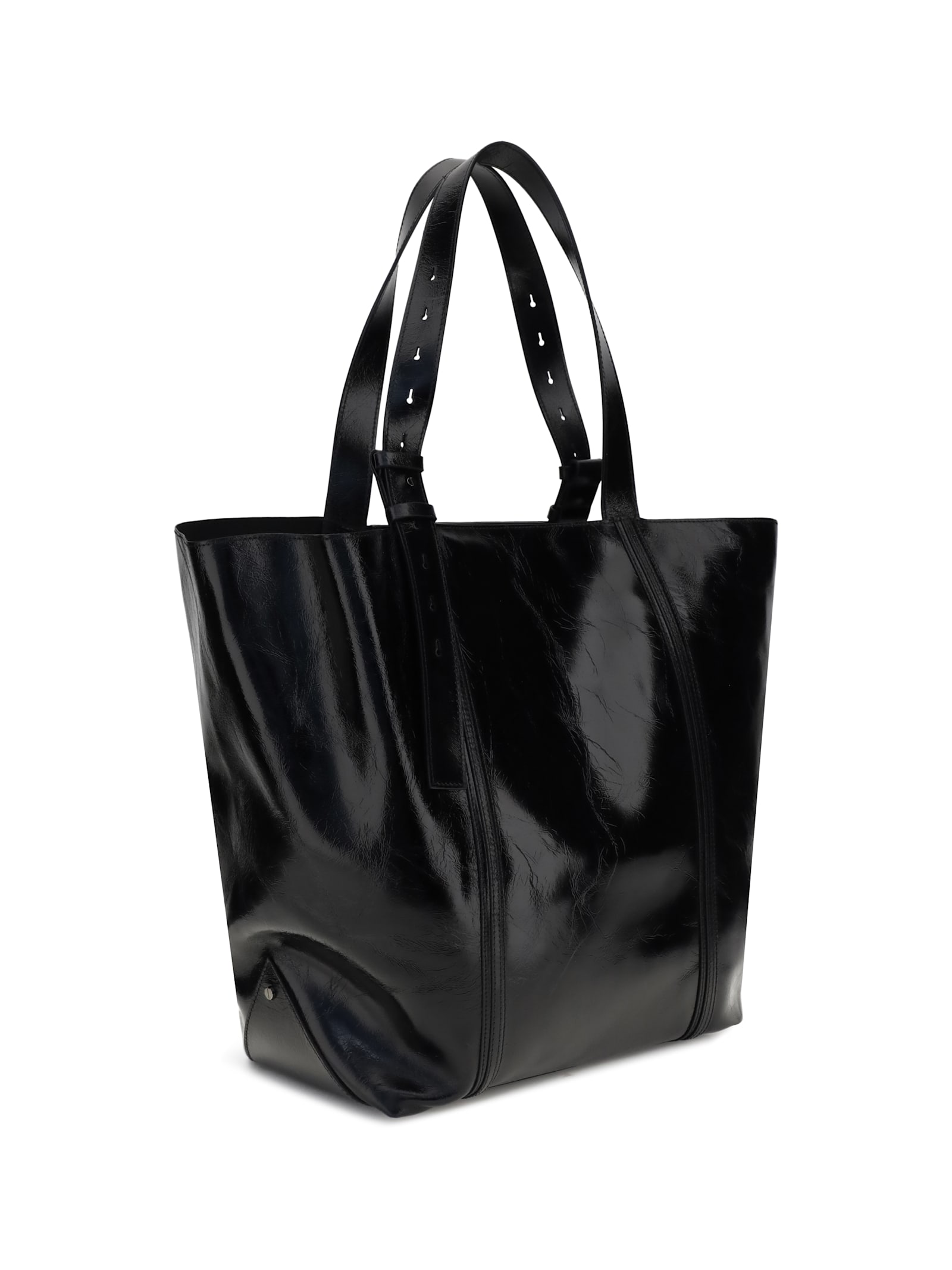 Golden Goose Black Leather Tote With Structured Silhouette In Black