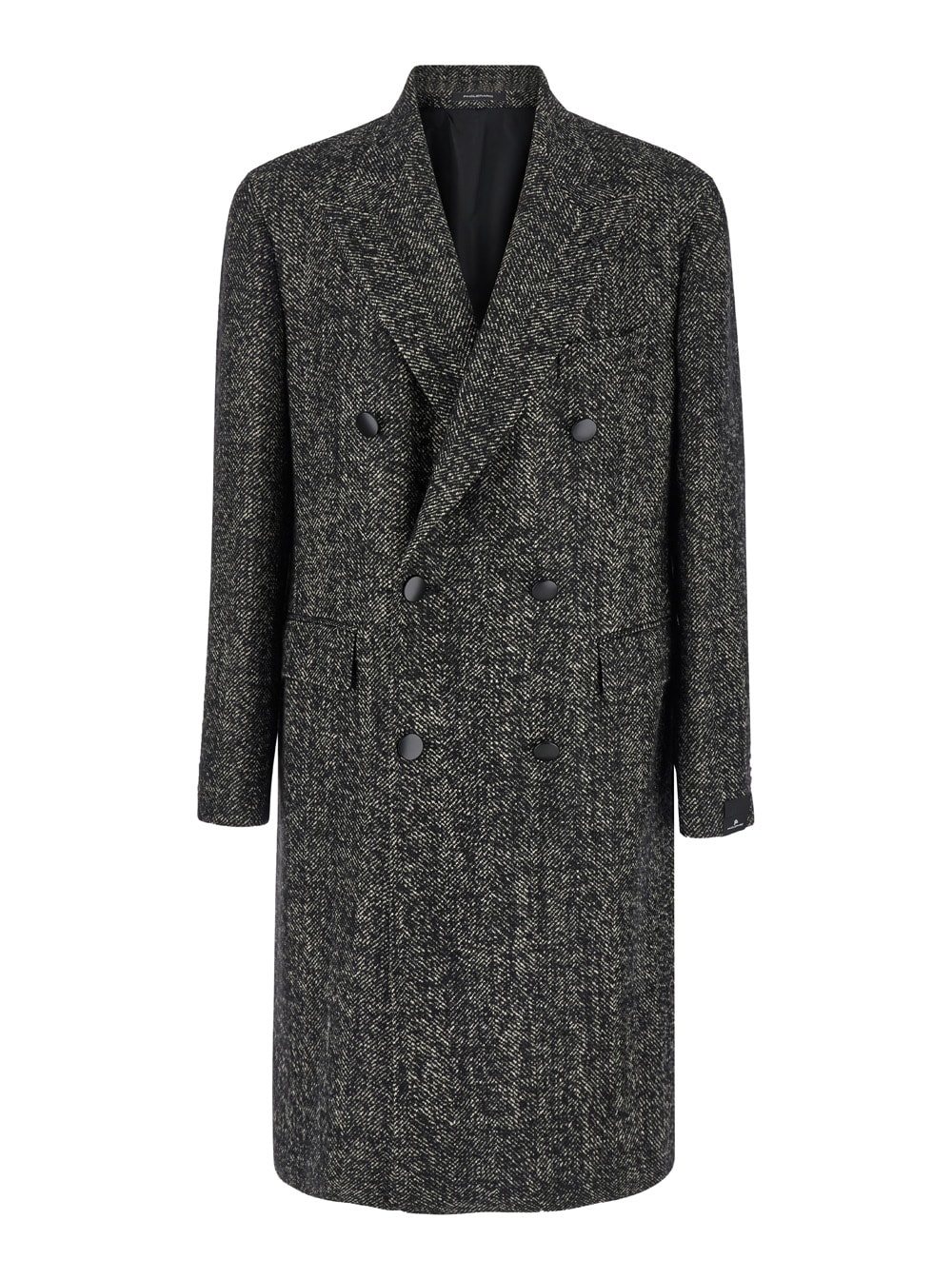 Shop Tagliatore Grey Double-breasted Coat With Peak Revers In Wool Blend Man In Black