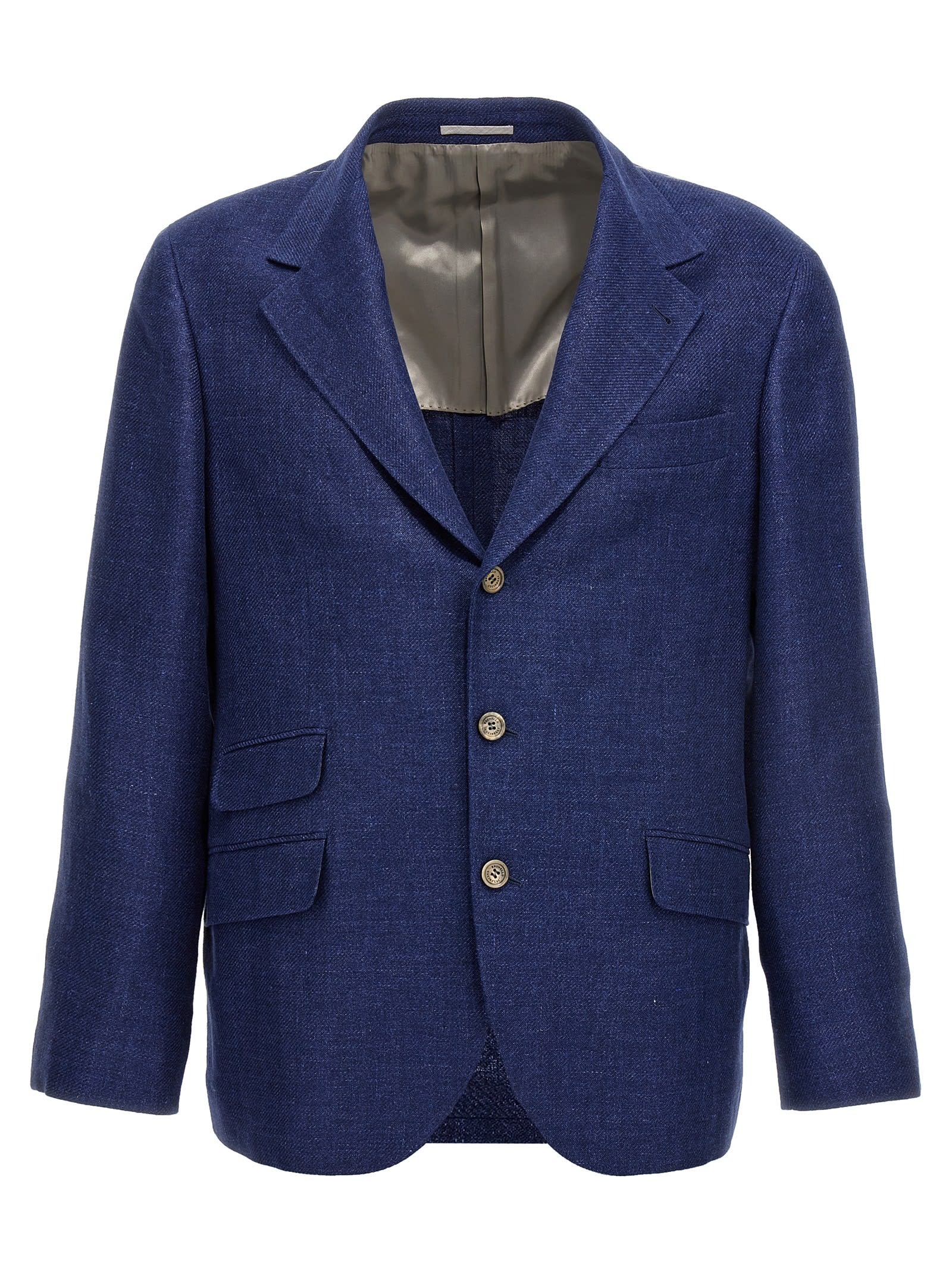 Brunello Cucinelli Single Breast Linen Blazer Jacket In Blue