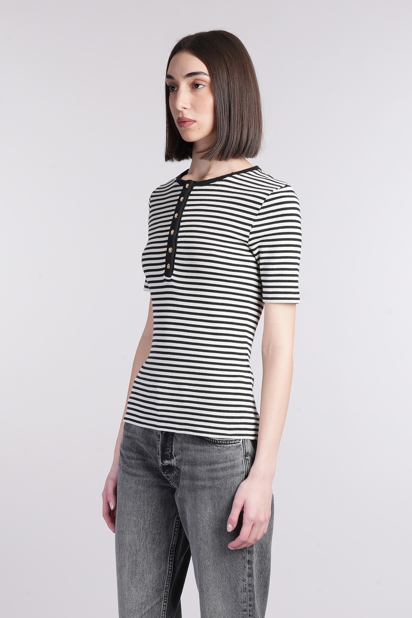 Anine Bing Alessia Striped Stretch-cotton T-shirt In Black