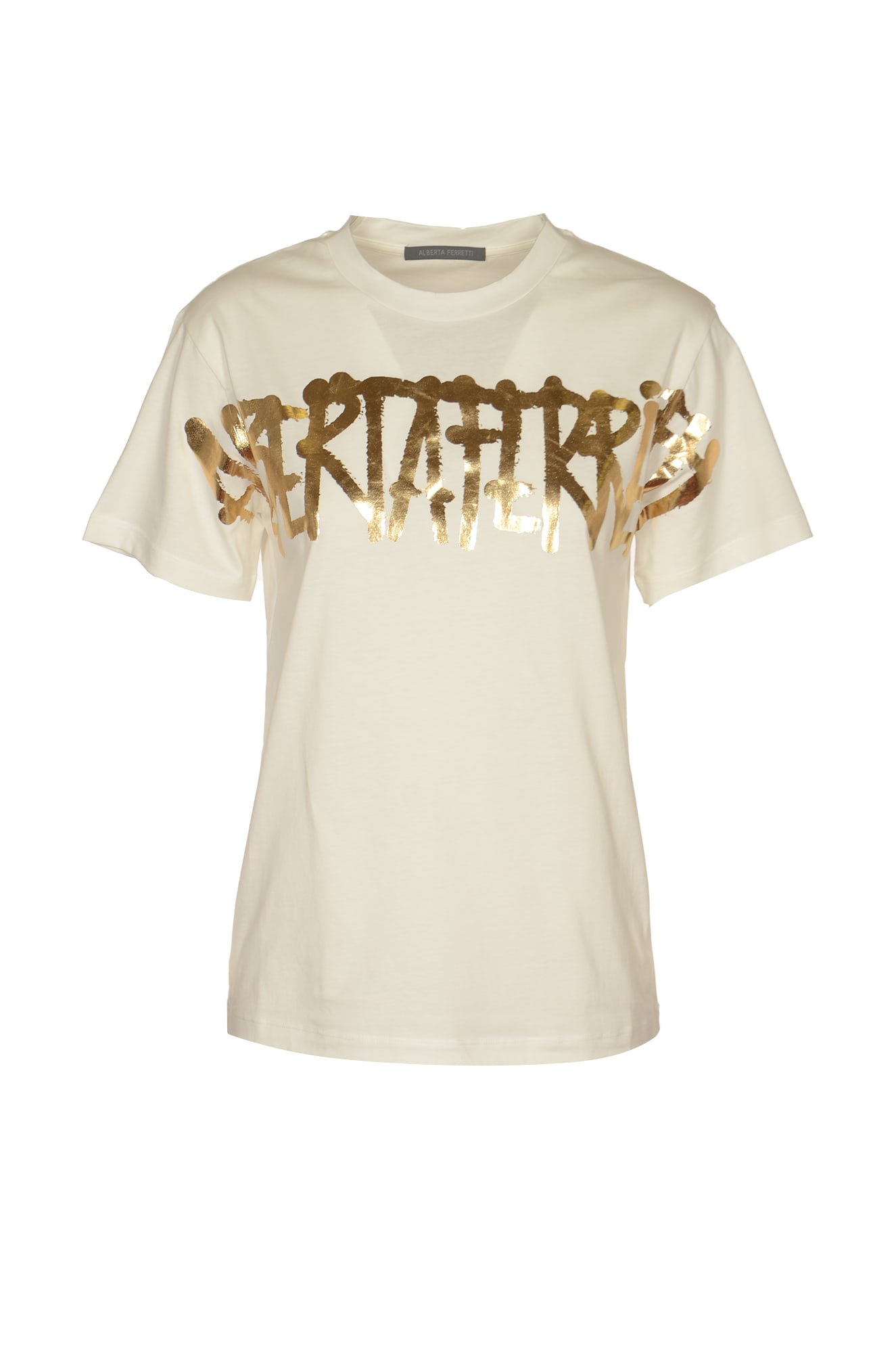 Shop Alberta Ferretti Logo Printed T-shirt In Fantasia Oro Lucido