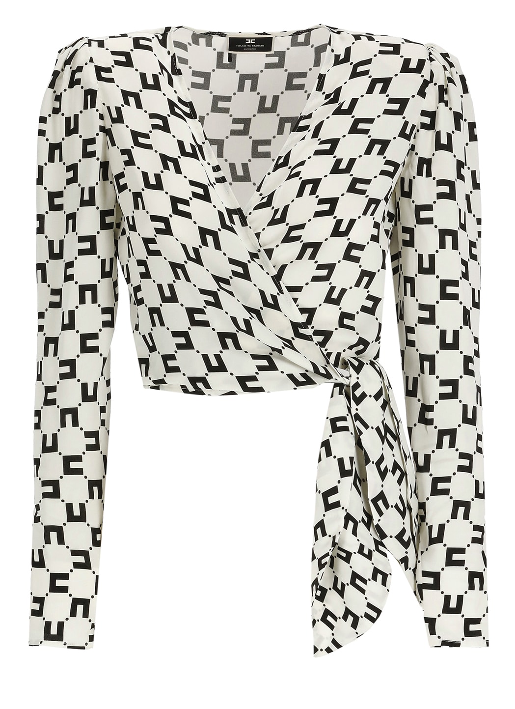 Shop Elisabetta Franchi Cropped Shirt With Bow In White