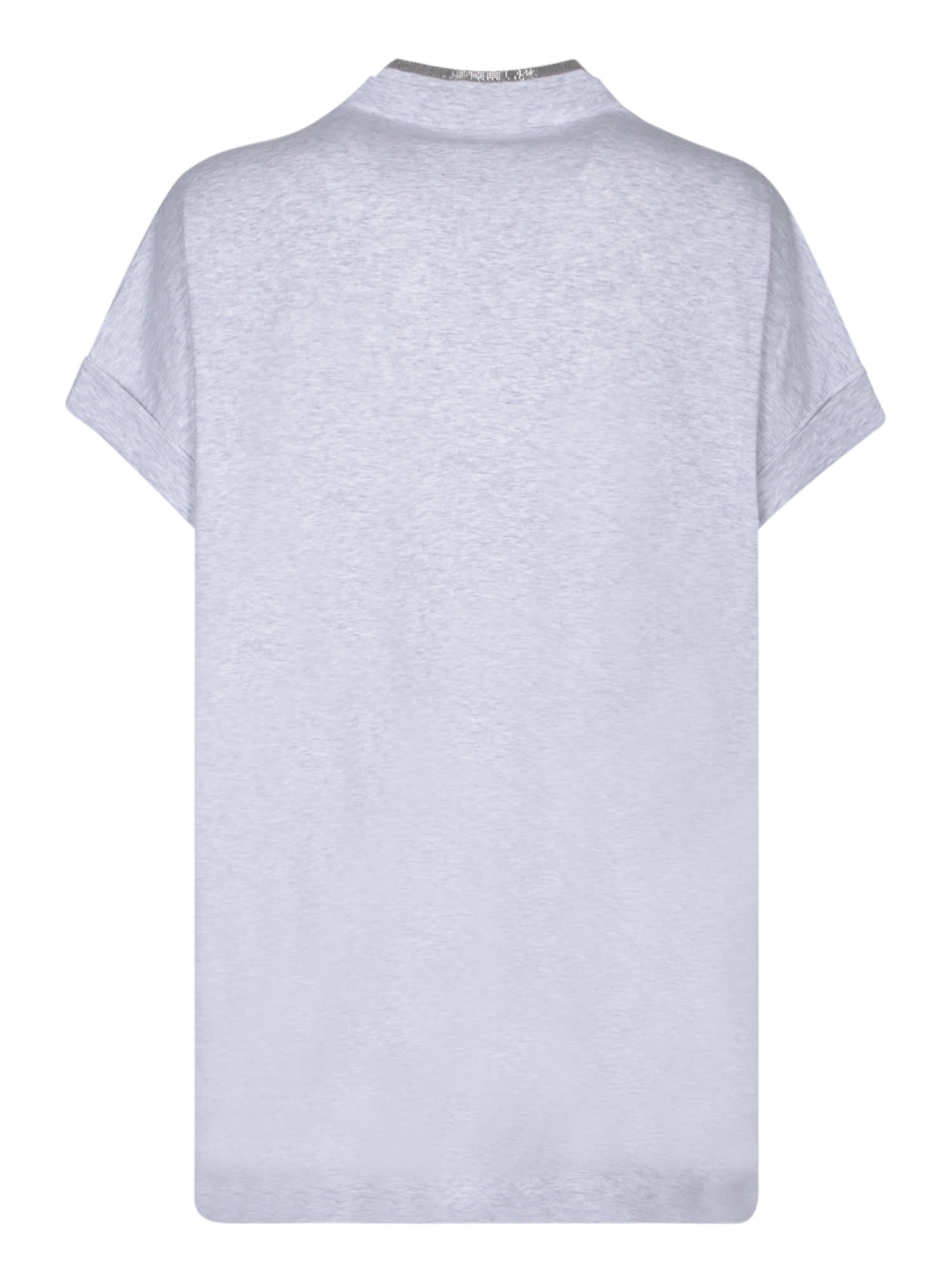Brunello Cucinelli V-neck Silver T-shirt In Metallic