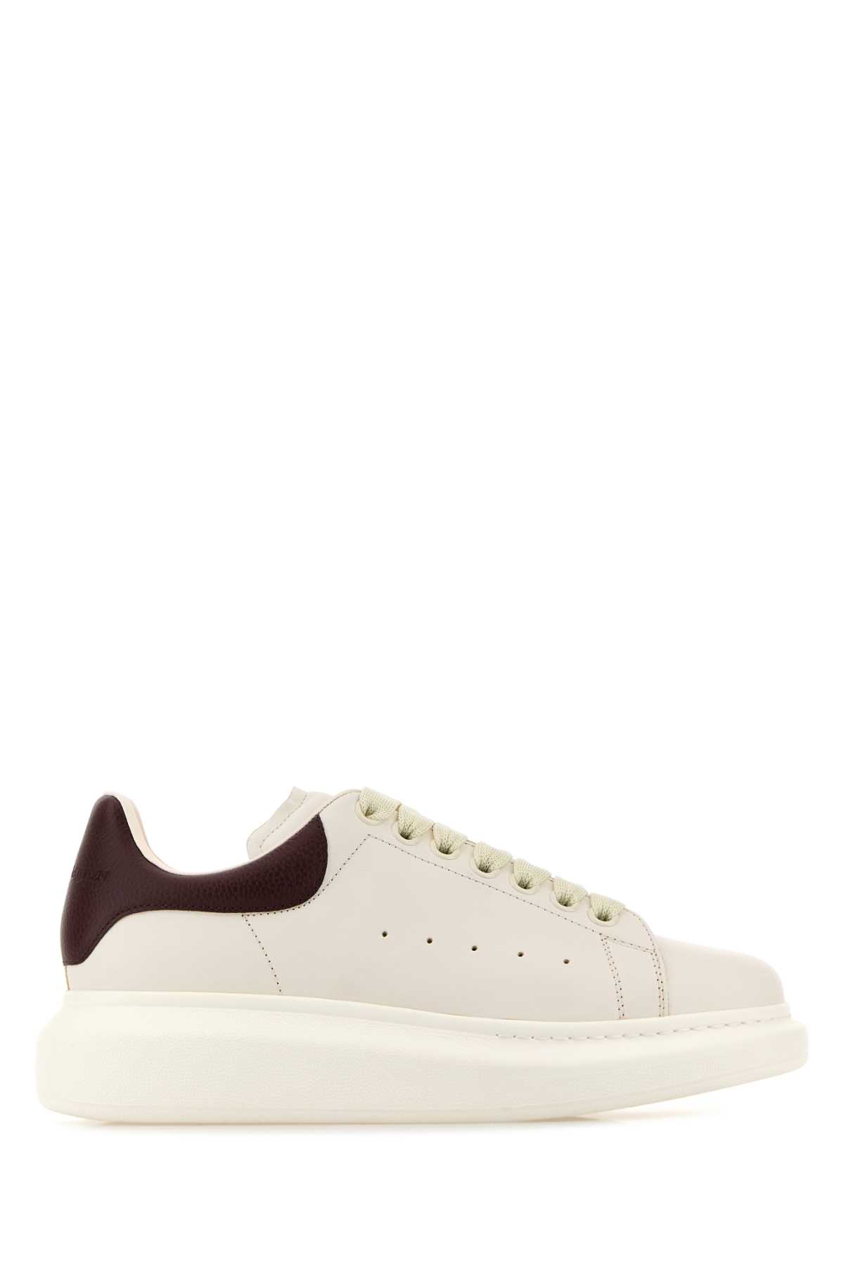 White Leather Sneakers With Chocolate Leather Heel