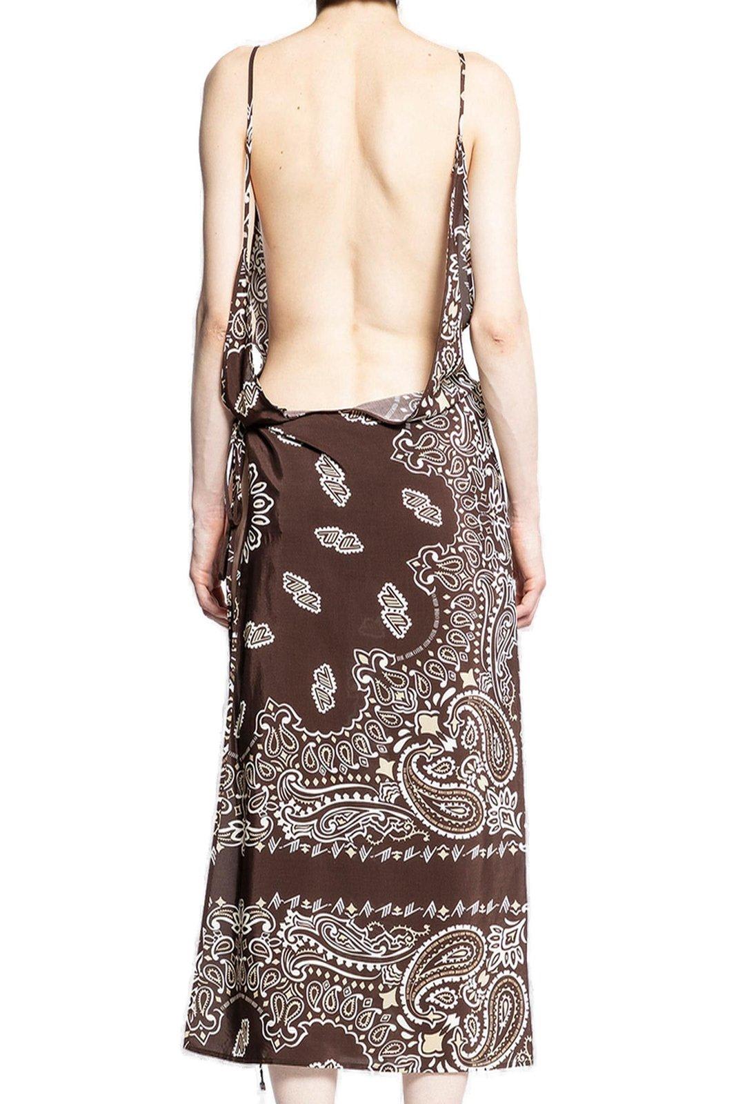 Shop Attico Bandana Printed Open-back Midi Dress In Brown