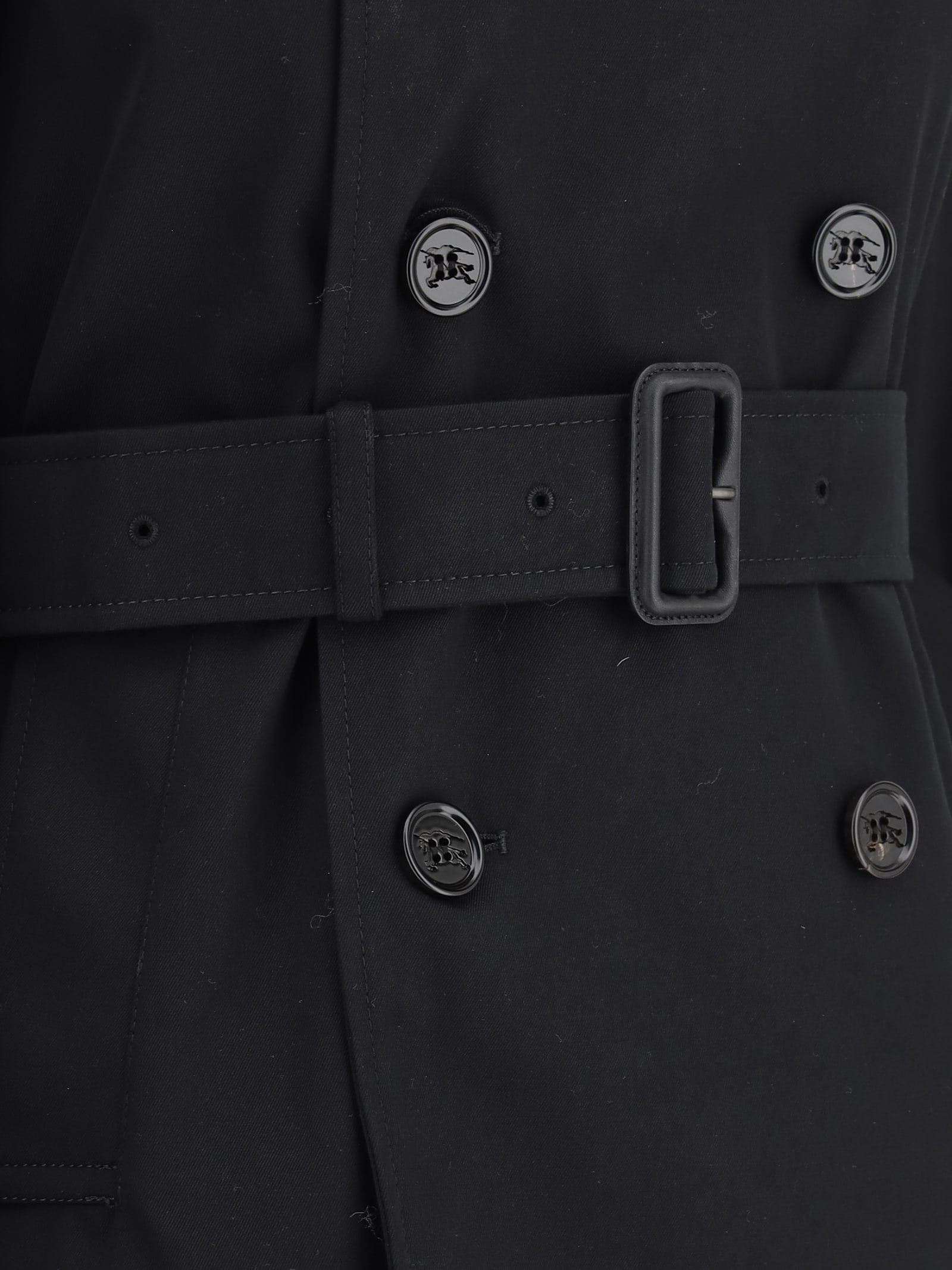 Burberry Short Jacket In Black Cotton. Straight Cut. Button Closure. Adjustable Waistband. In Black