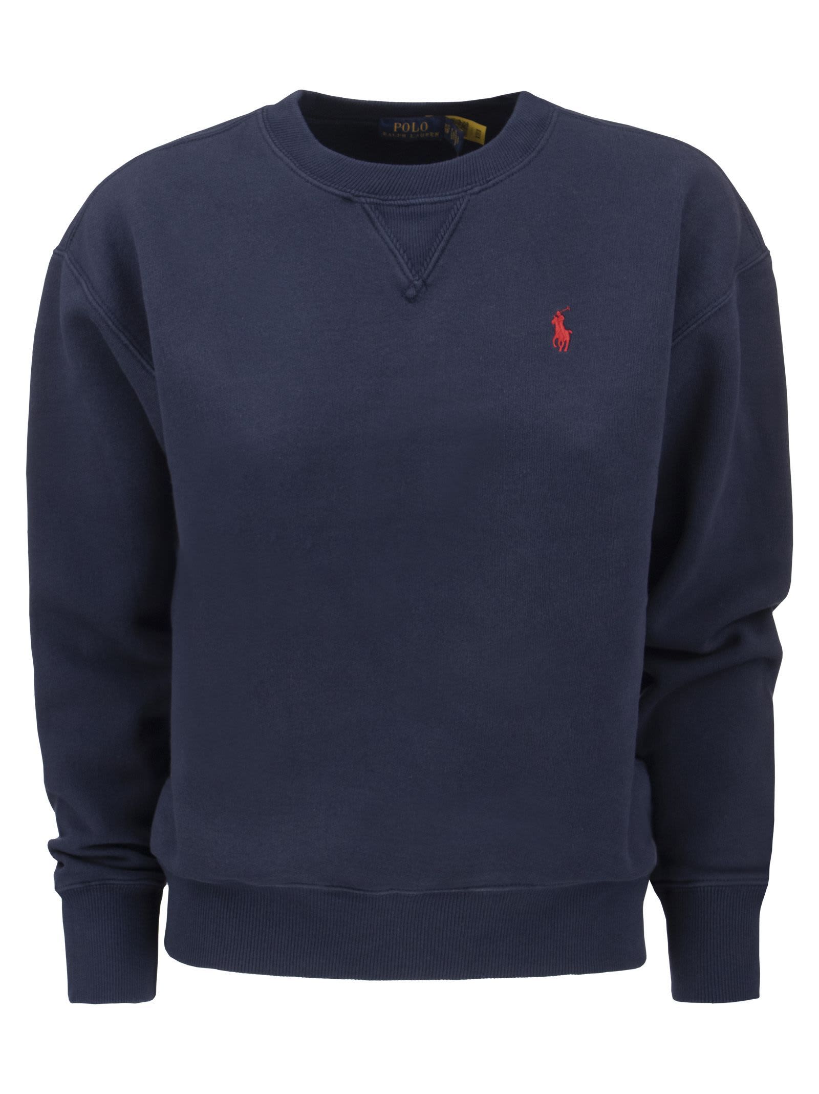 Shop Ralph Lauren Crewneck Cotton Sweatshirt In Cruise Navy