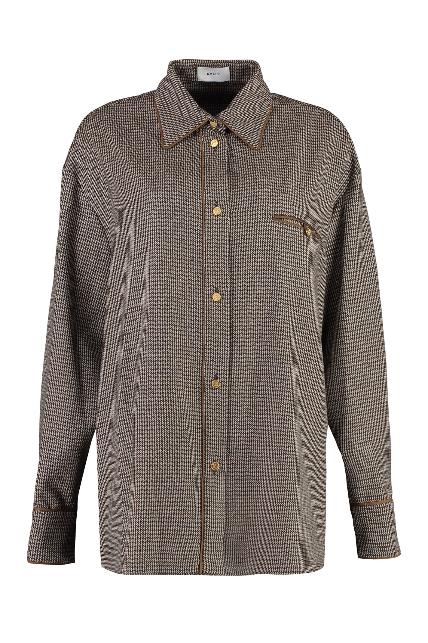 Shop Bally Long Sleeve Wool Blend Shirt In Brown