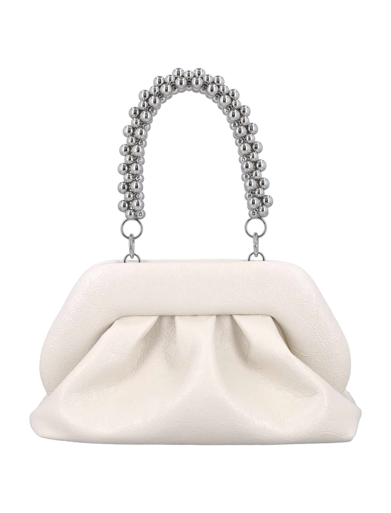 Shop Themoirè Tia Handle Beads Clutch In White