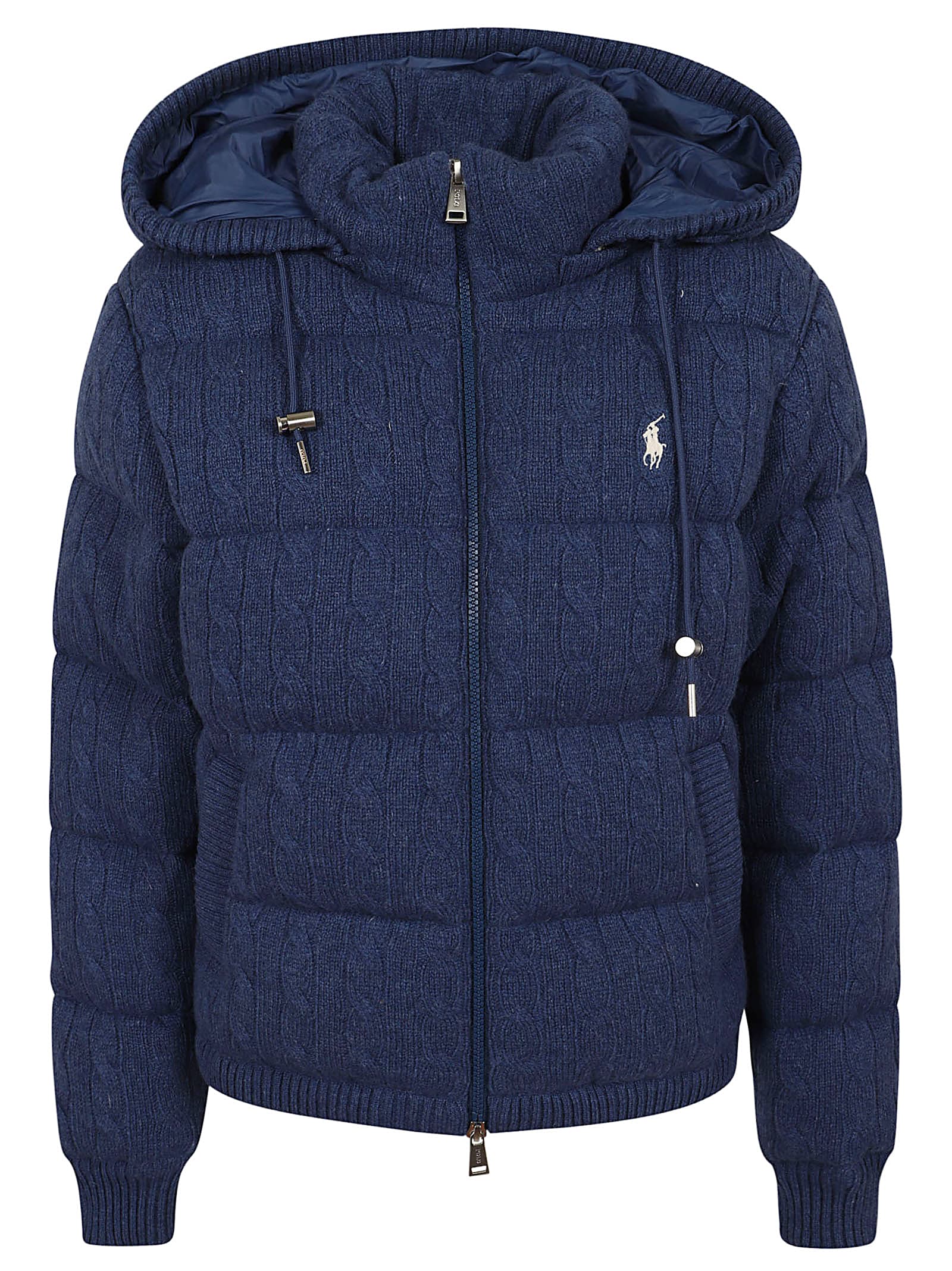 Cable-knit Hooded Down Coat