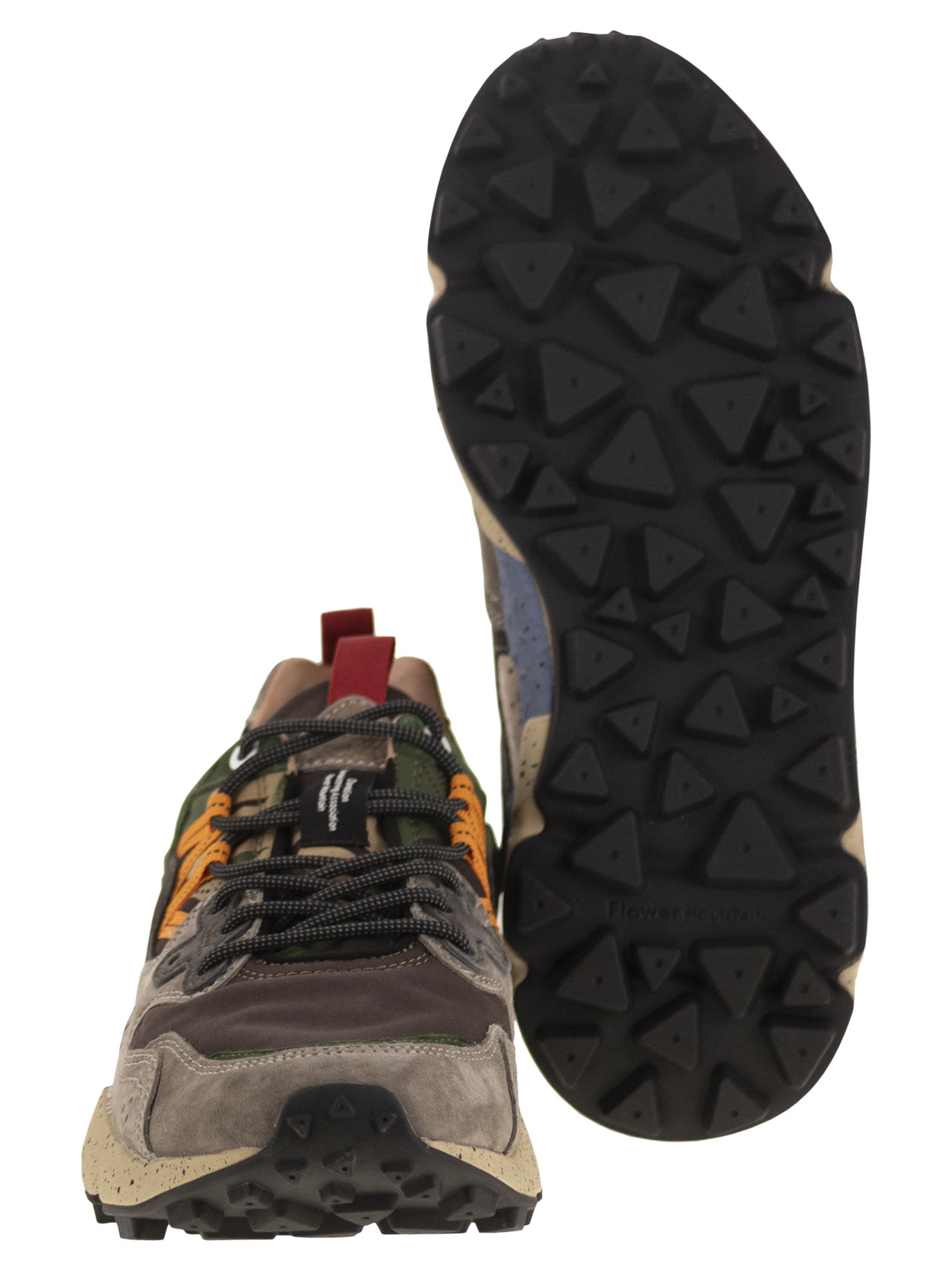 Flower Mountain Yamano 3 Uni Dark Grey And Brown Suede And Fabric Sneakers In Multi