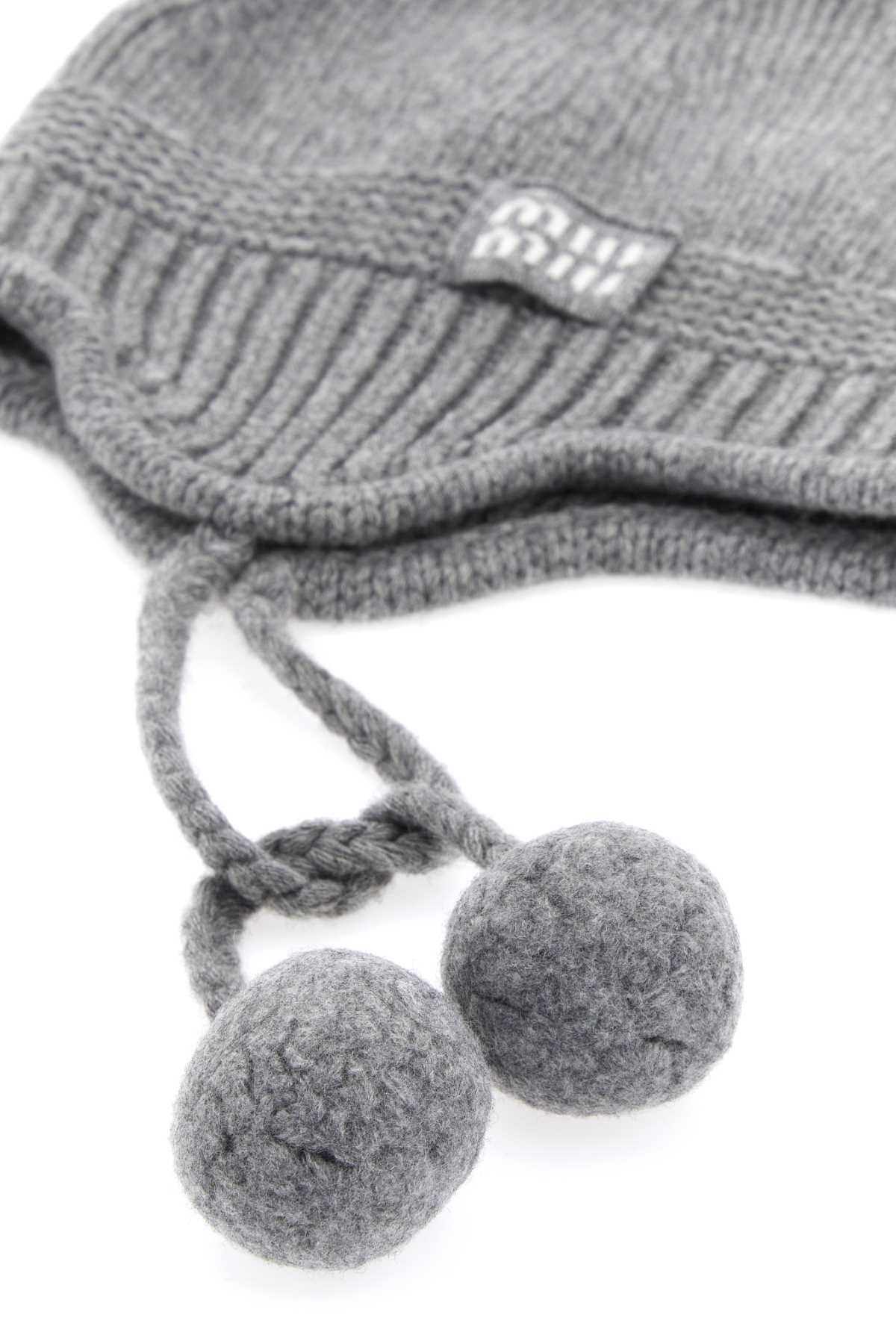 Miu Miu Cozy Knit Beanie Hat With Ear Flaps In Gray