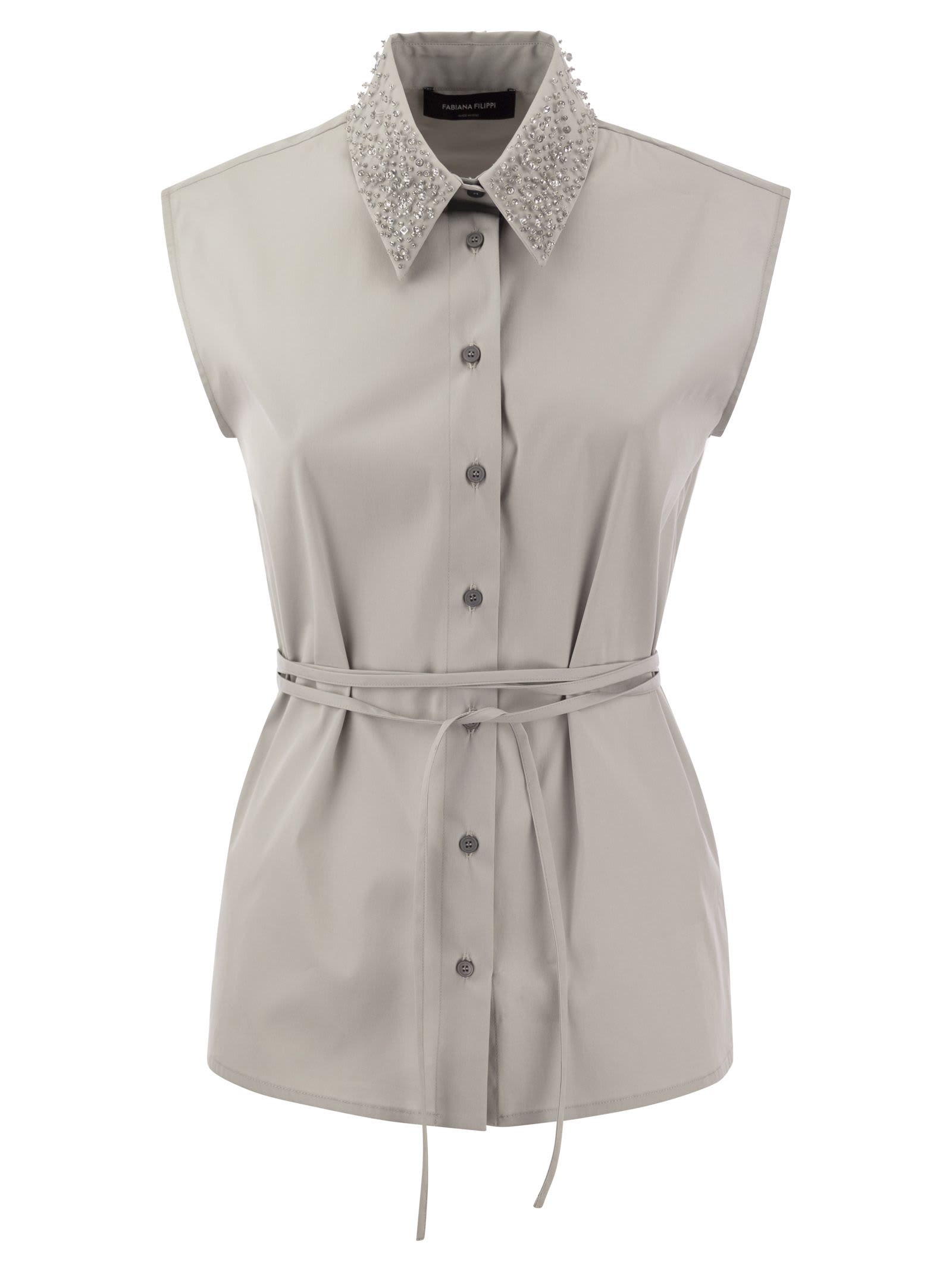 Shop Fabiana Filippi Sleeveless Shirt With Belt In Grey