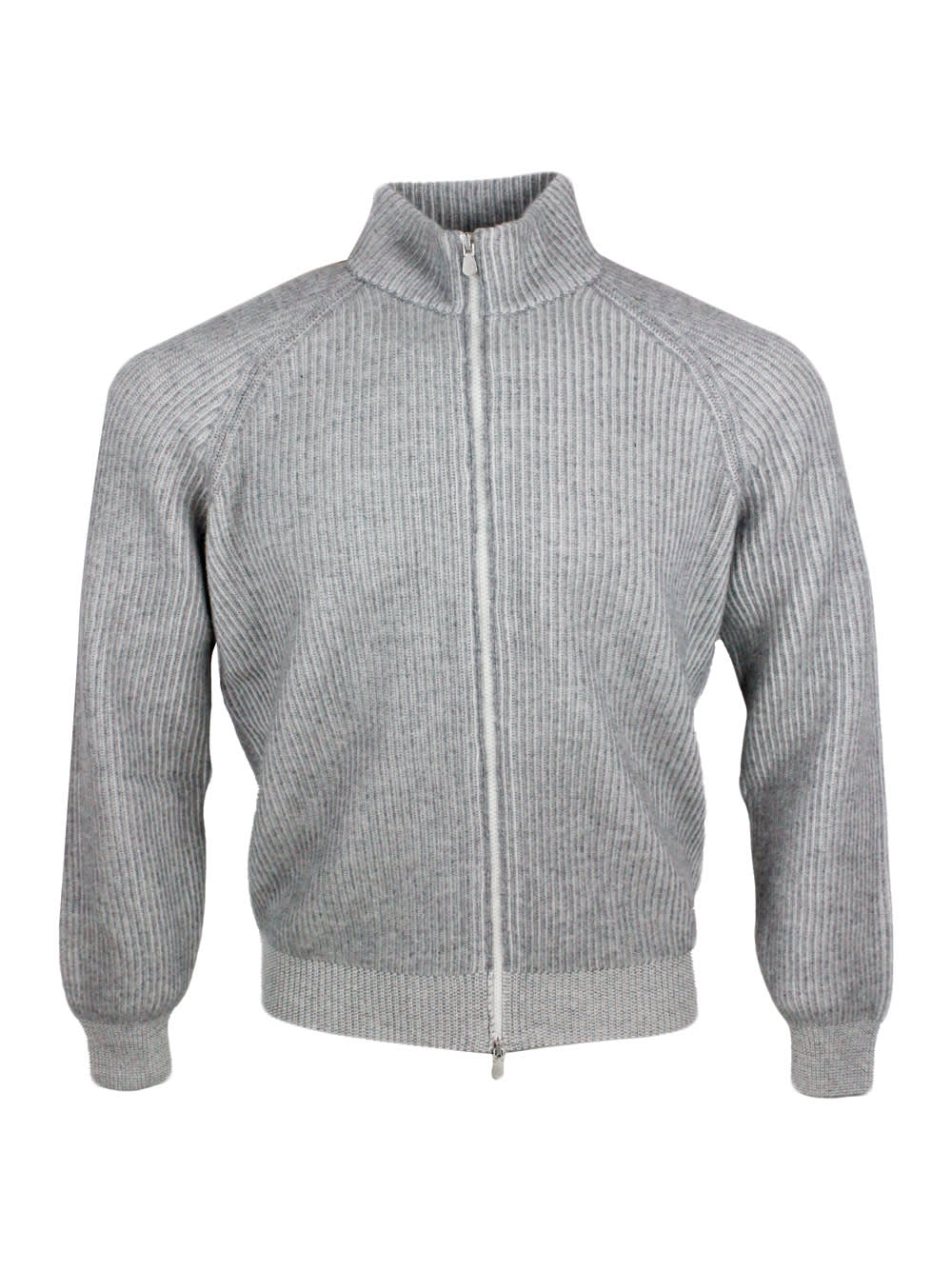 BRUNELLO CUCINELLI ZIPPED CARDIGAN SWEATER WITH HIGH VANISÉ COLLAR IN PURE AND FINE CASHMERE