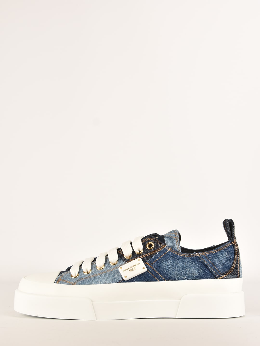 Buy Dolce & Gabbana Denim Patchwork Sneakers online, shop Dolce & Gabbana shoes with free shipping