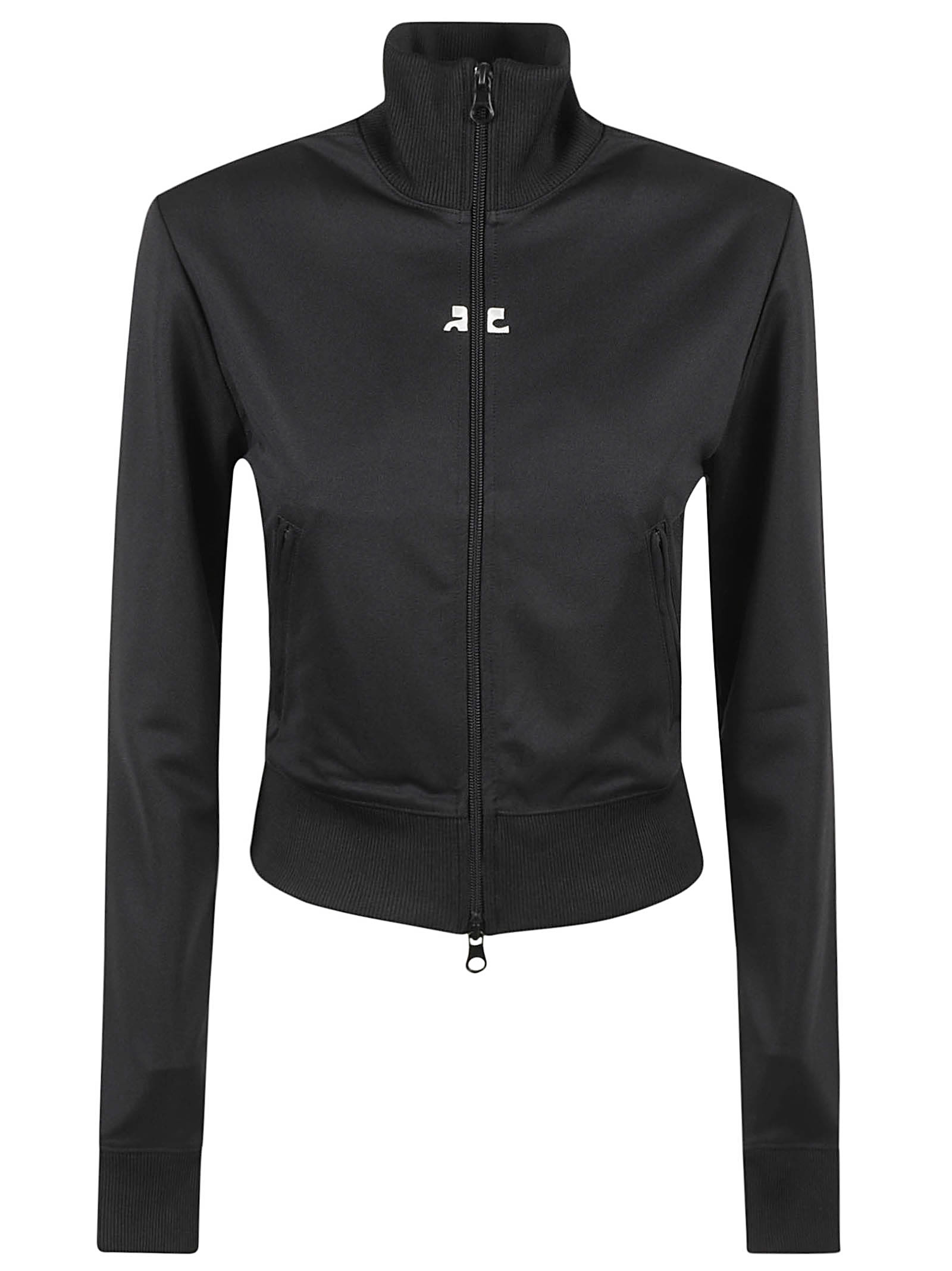 Shop Courrèges High Neck Cropped Jacket In Black