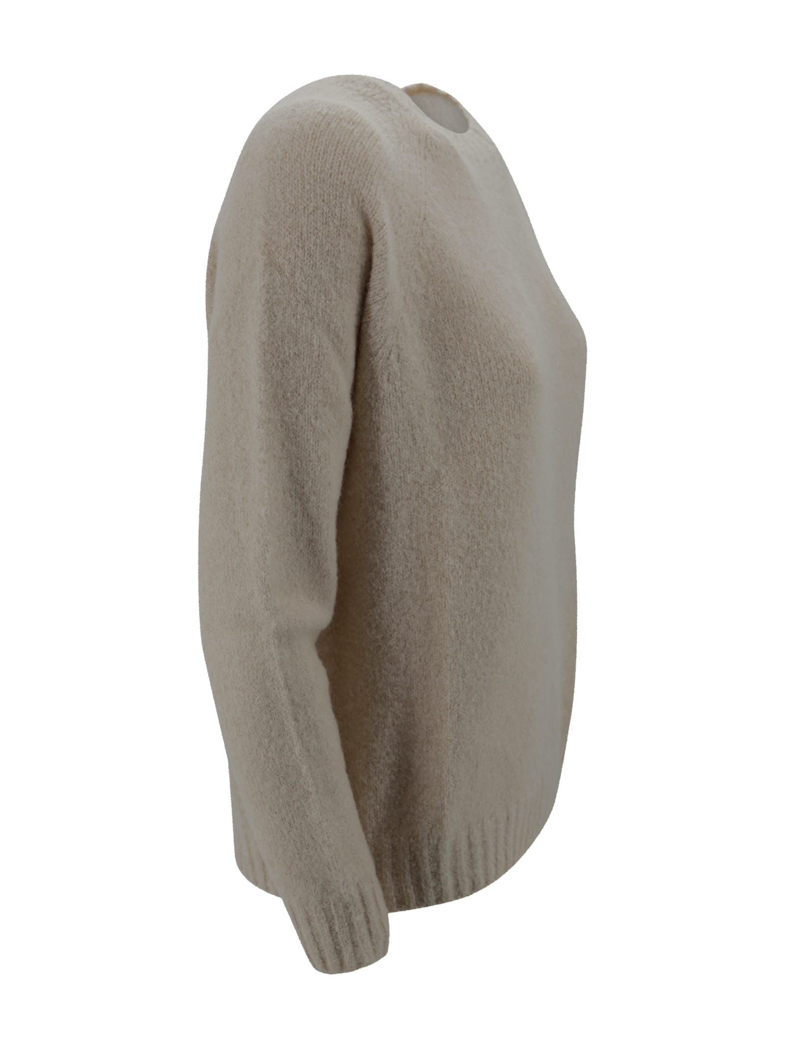 Weekend Max Mara Timeless Crew Neck Knitwear With Ribbed Details In Gray