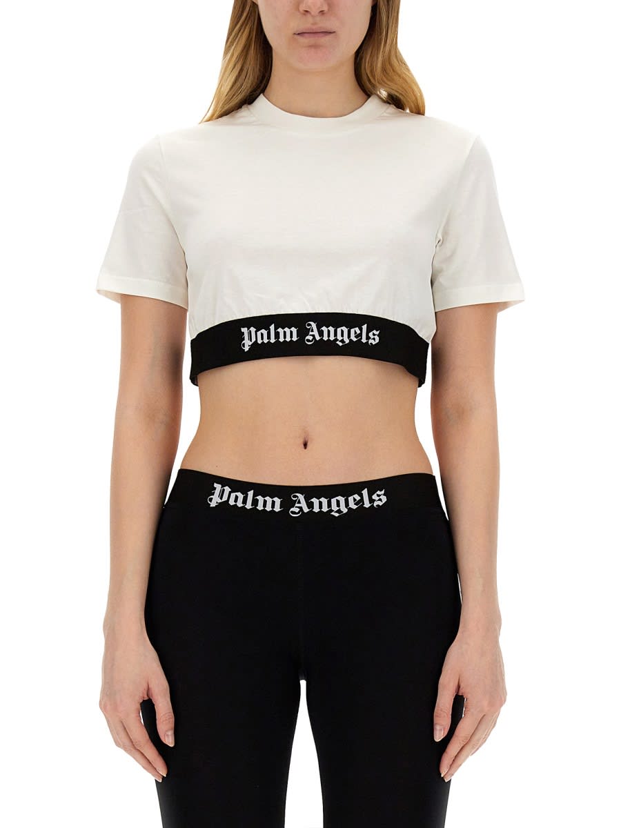 Palm Angels Cropped T-shirt In White