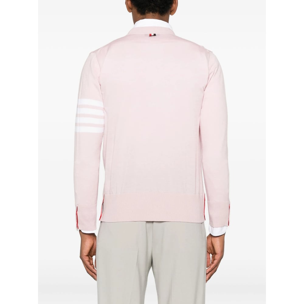 Thom Browne V-neck Fine-knit Cardigan In Pink