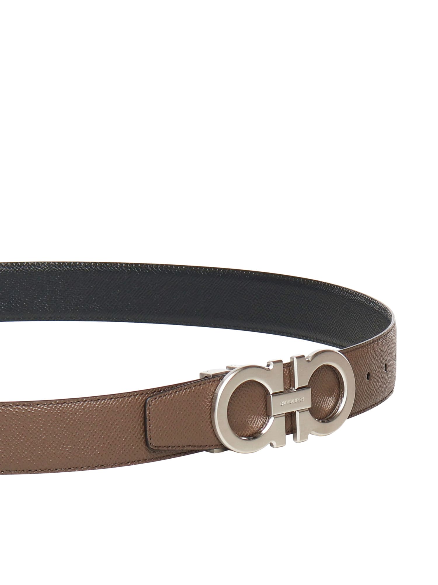 Ferragamo Leather Gancini Belt In Brown
