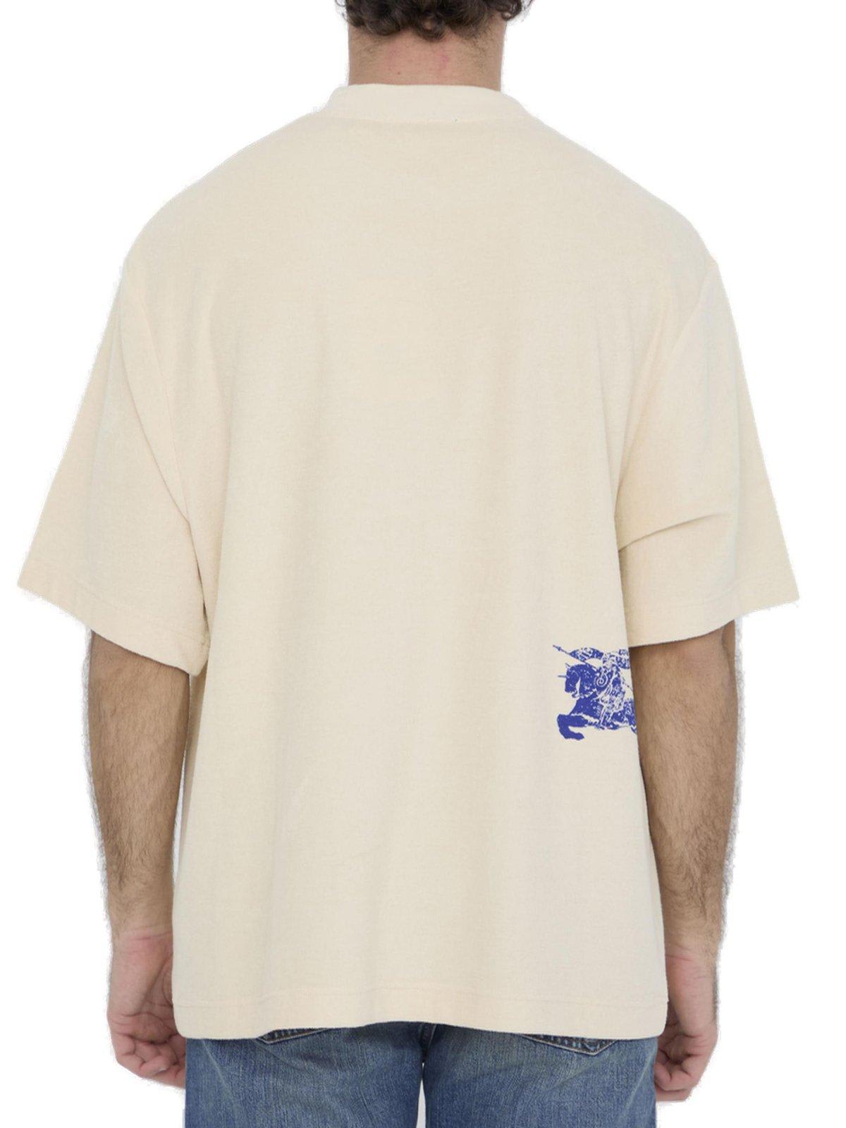 Shop Burberry Logo-jacquard Towelling-finish Crewneck T-shirt In Bianco