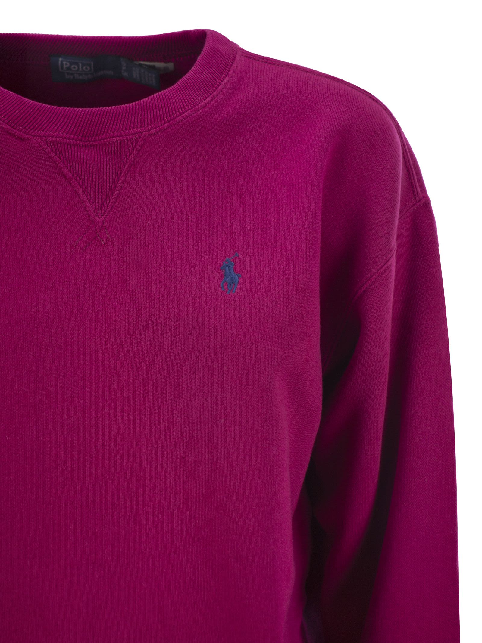 Shop Polo Ralph Lauren Crewneck Sweatshirt In Fuchsia