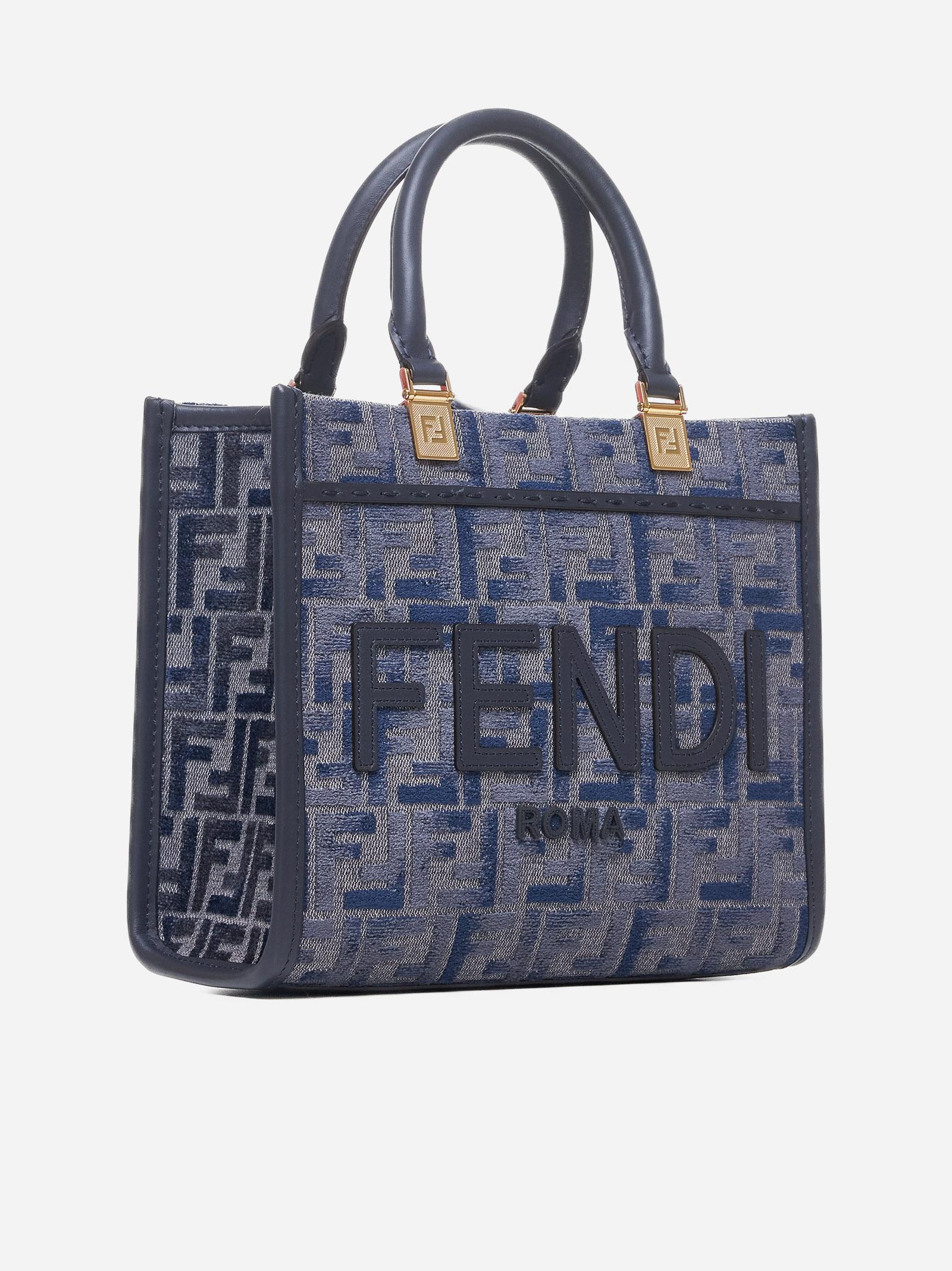 Shop Fendi Sunshine Ff Fabric Small Tote Bag In Pqk Blu Grigio