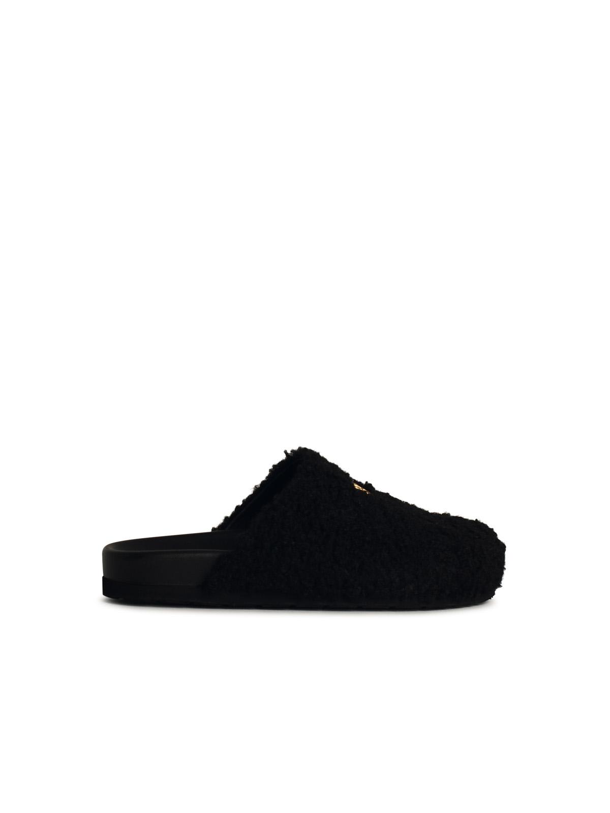 Black Leather Blend Slippers