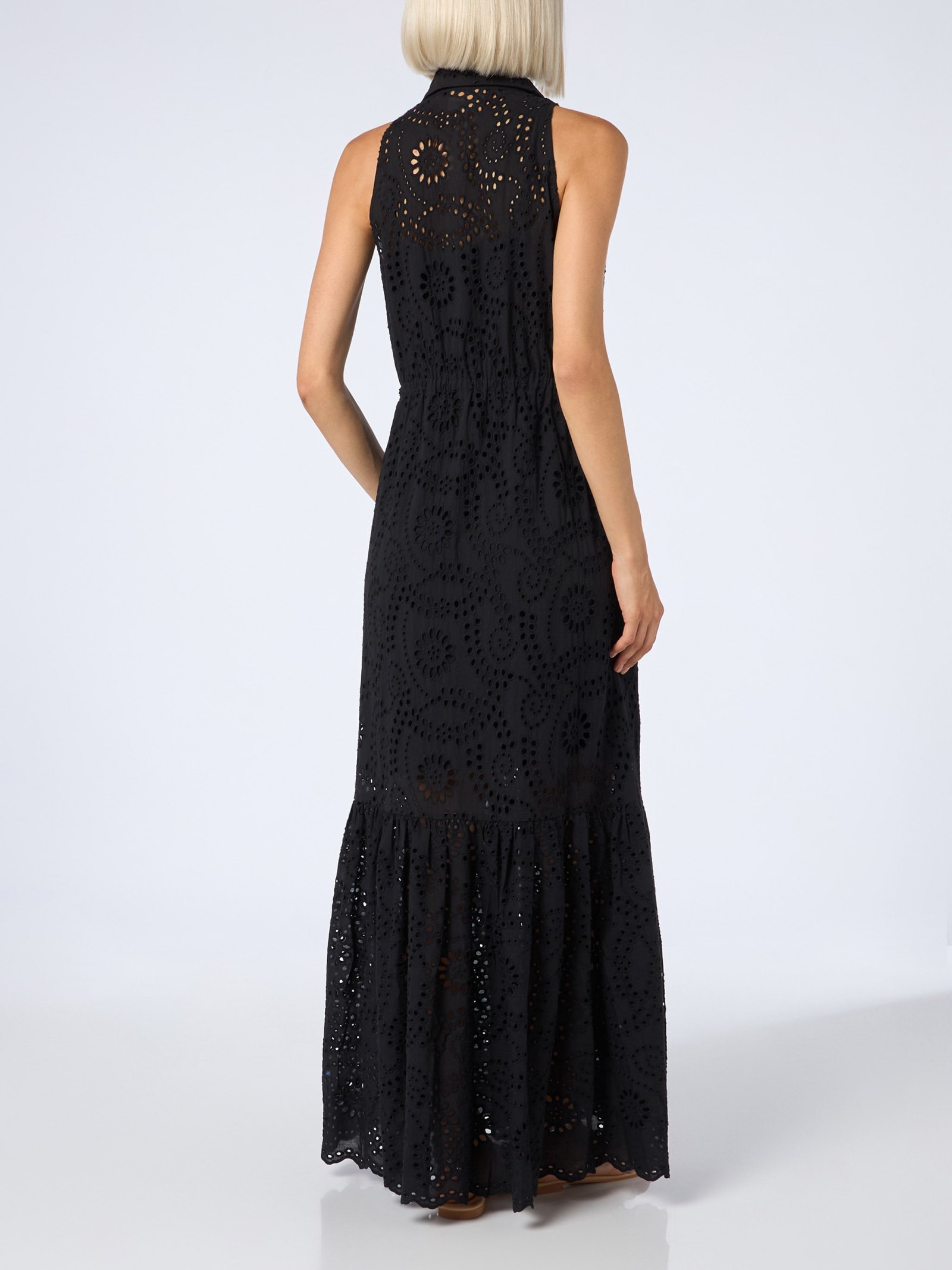 Mc2 Saint Barth Woman Black Sangallo Lace Halterneck Dress In Black